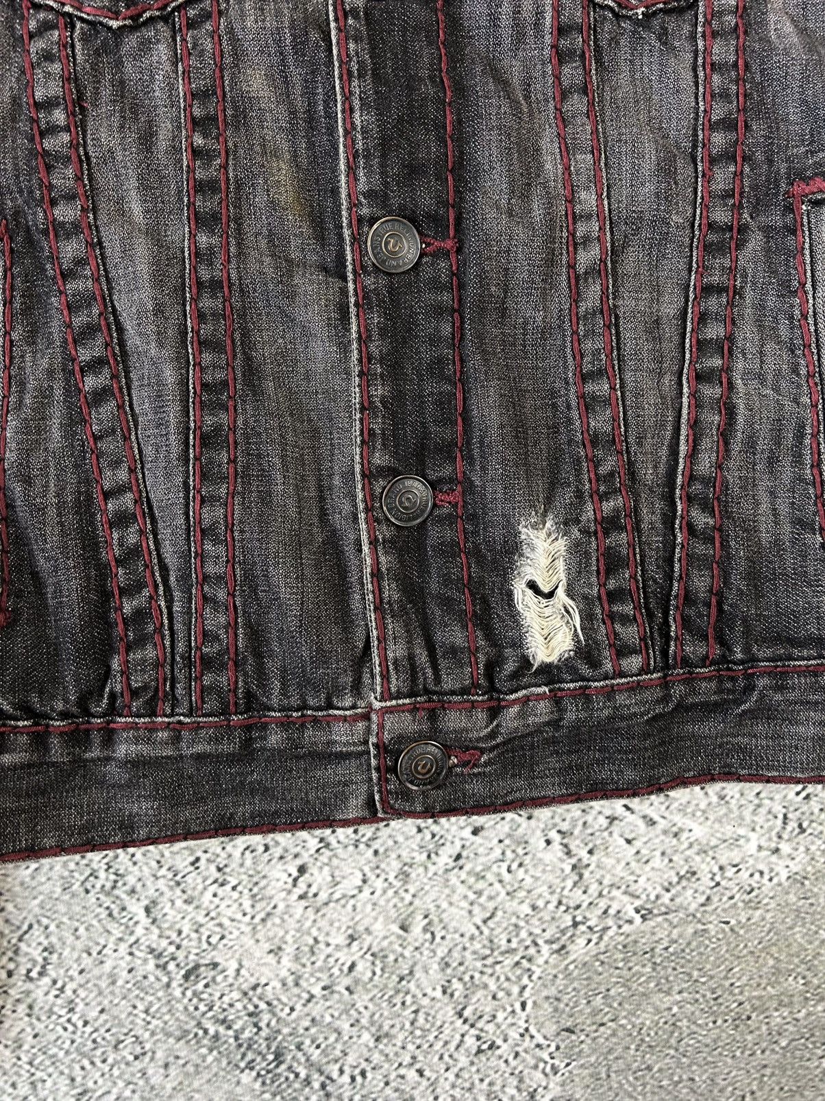 True Religion denim jacket black red contrast stitching Y2K