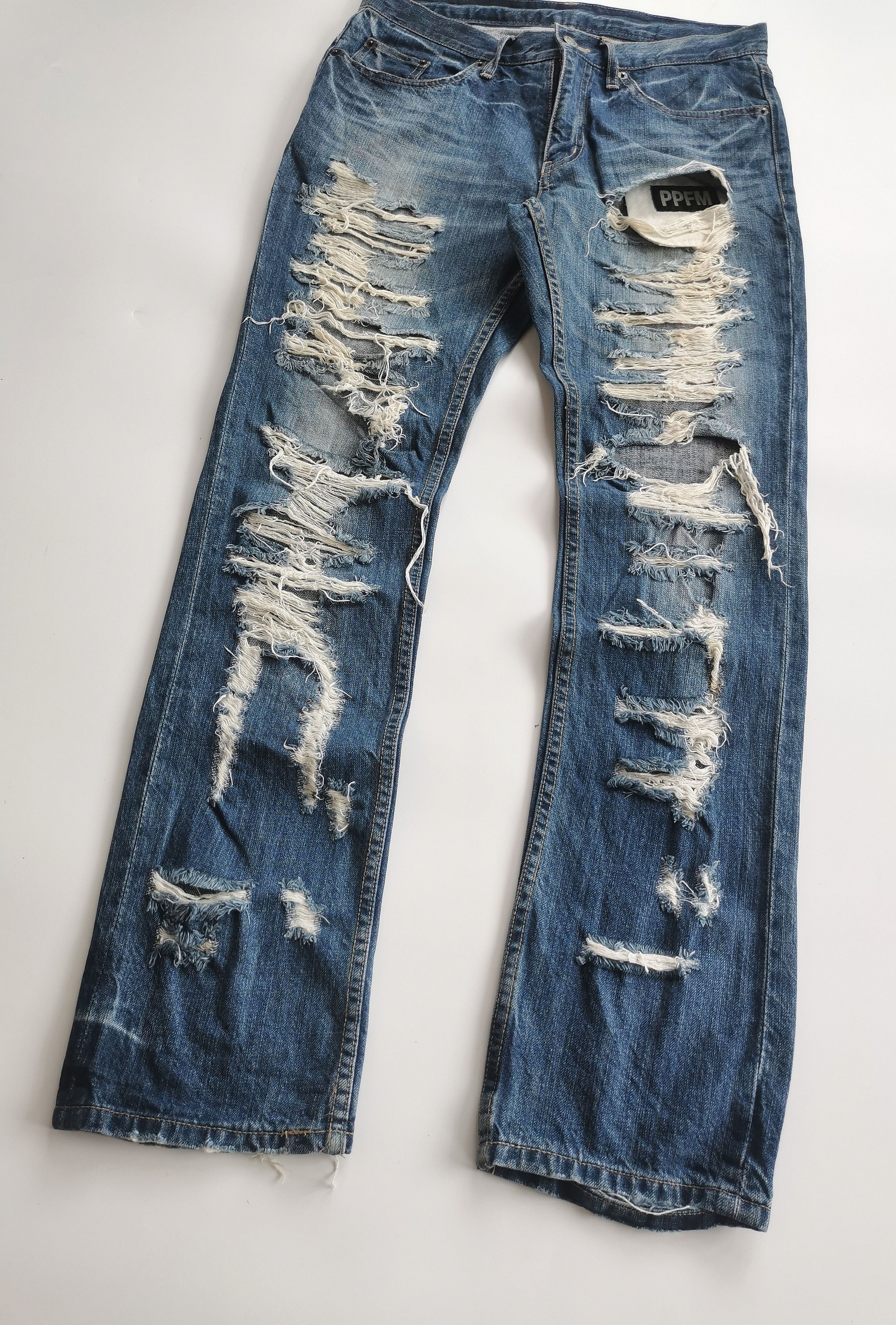 2000s PPFM Slashed Heavy Distressed Denim Jeans