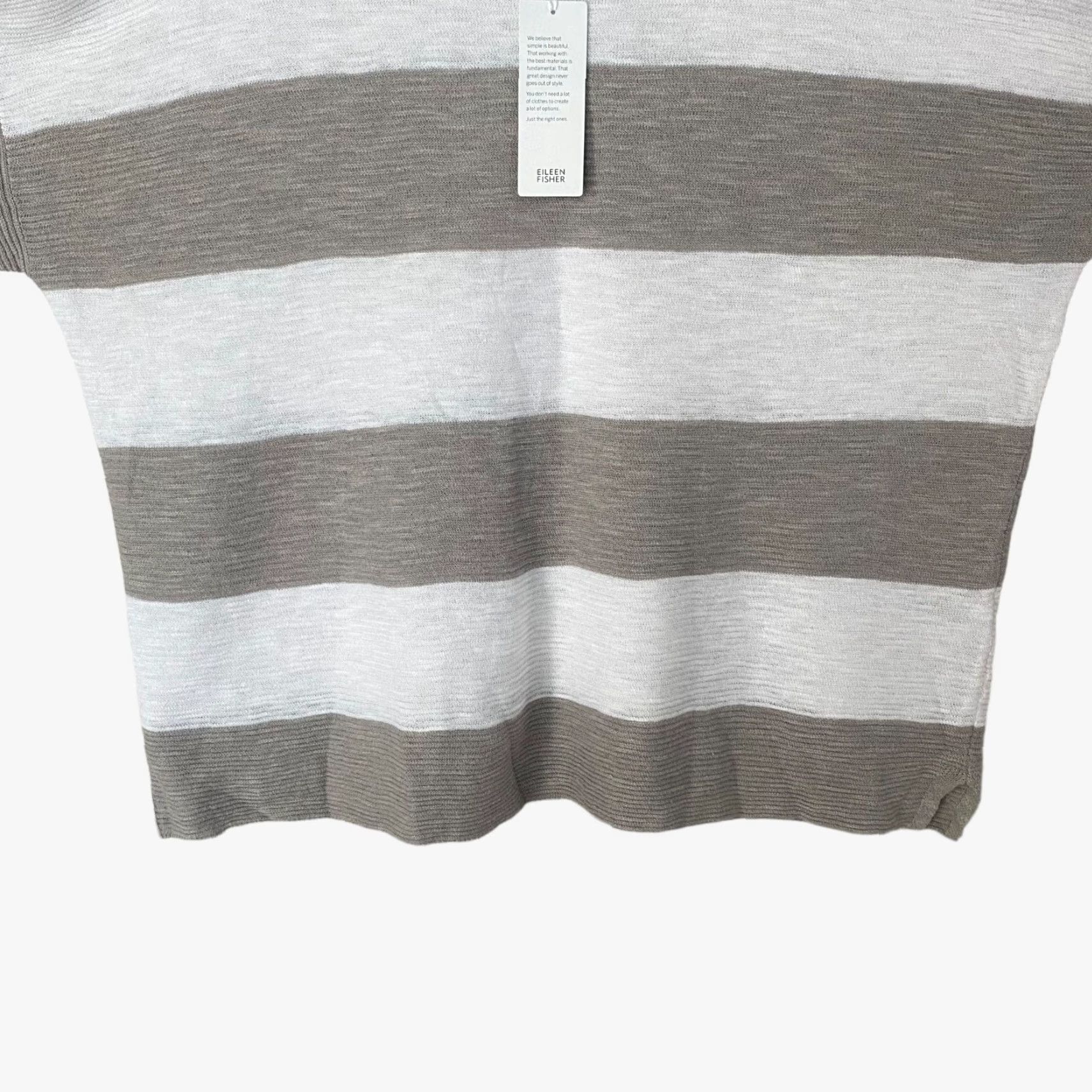 Eileen Fisher Eileen Fisher Women's Blouse Shirt Long Sleeve Organic Linen Cotton Striped Bateau Neck Large White Size L / US 10 / IT 46 - 6 Thumbnail