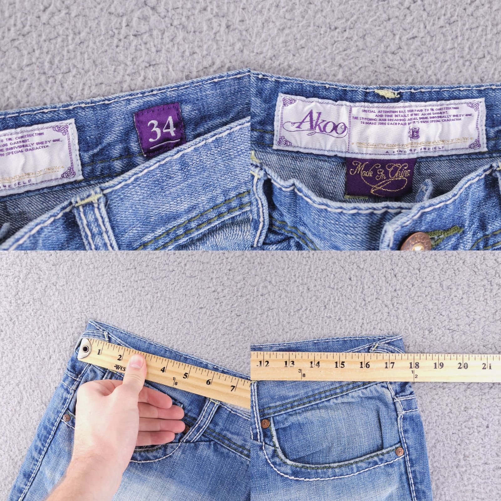 Denime Akoo Jeans Mens 34x33 Blue Denim Straight Fit Jeans Size US 34 / EU 50 - 8 Thumbnail