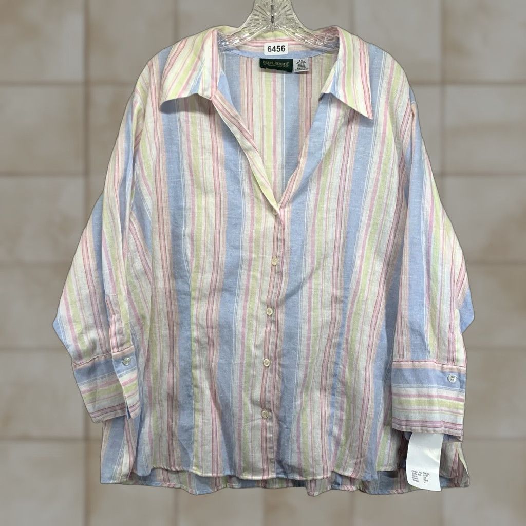 Vintage VINTAGE Harvé Benard Women's Linen Blend Button-Up Top Casual Travel Size 3X Pastel Striped Size XXL / US 16-18 / IT 52-54 - 1 Thumbnail