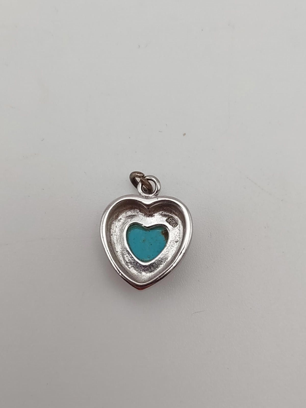 The Unbranded Brand Sterling Silver Turquoise Heart Pendant 925 Southwestern Size ONE SIZE - 2 Thumbnail