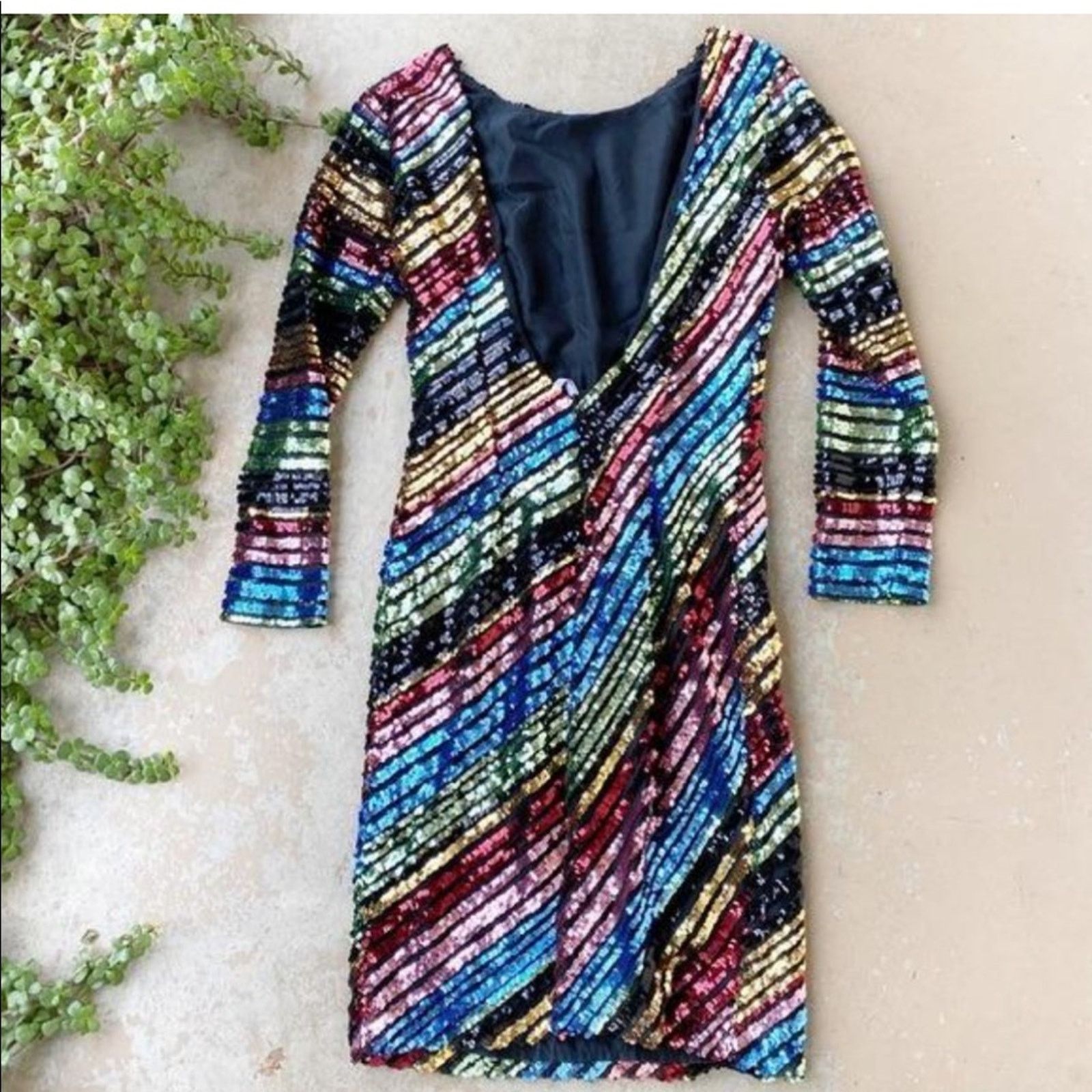 Nordstrom ALCOOLIQUE Peyton Tubolar Black Rainbow Stripe Sequin Dress Size S / US 4 / IT 40 - 4 Thumbnail