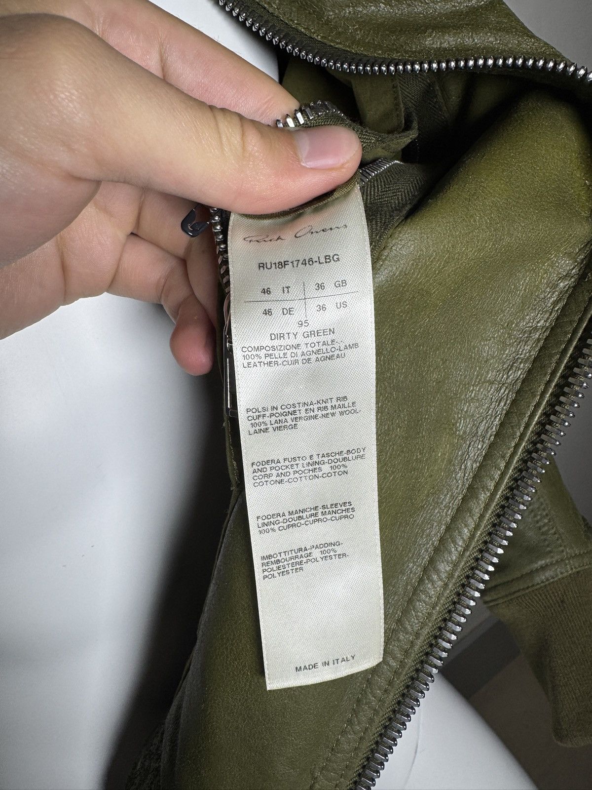 Rick Owens Rick Owens Dirty Green Leather Flight Jacket – FW18 Size US S / EU 44-46 / 1 - 9 Thumbnail