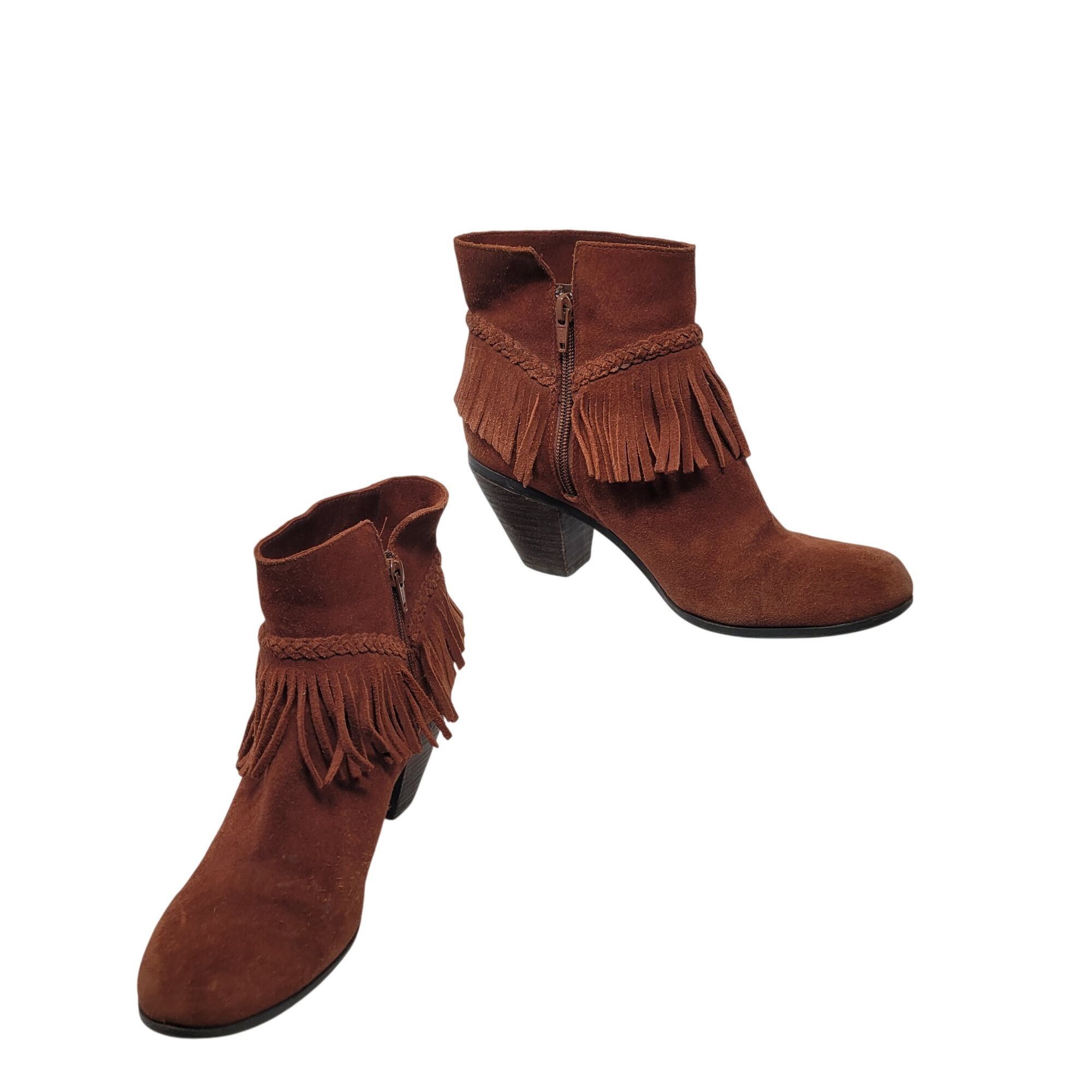 Designer Gianni Bini Rust Brown Suede Fringe Western Ankle Booties 9 Size US 9 / IT 39 - 8 Thumbnail