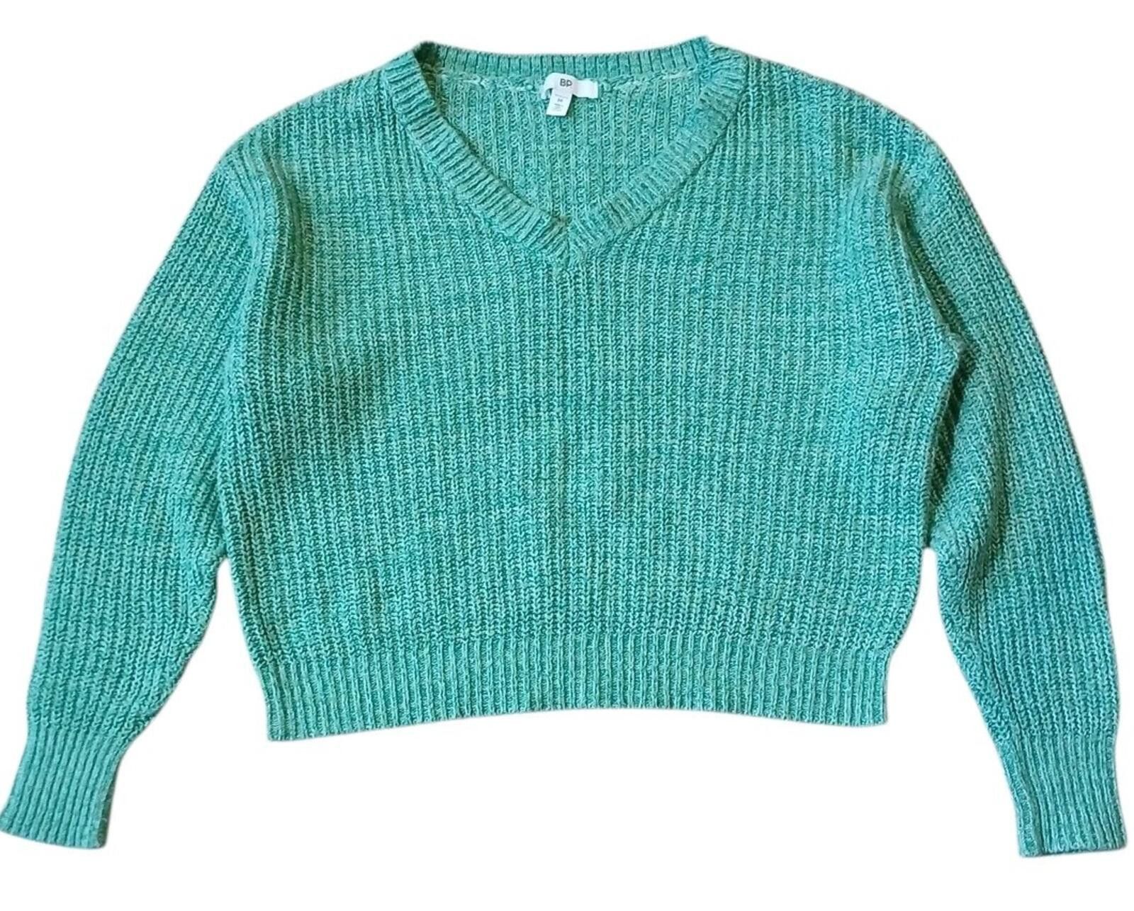 BP. BP Green Pull Over V-Neck Sweater Women’s Medium Cropped Size M / US 6-8 / IT 42-44 - 1 Thumbnail