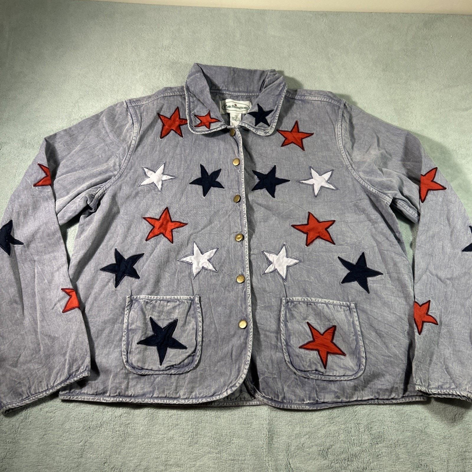 Wrangler Patchwork Denim Shirt Jacket Women Large Retro Rock Stars Size L / US 10 / IT 46 - 11 Thumbnail