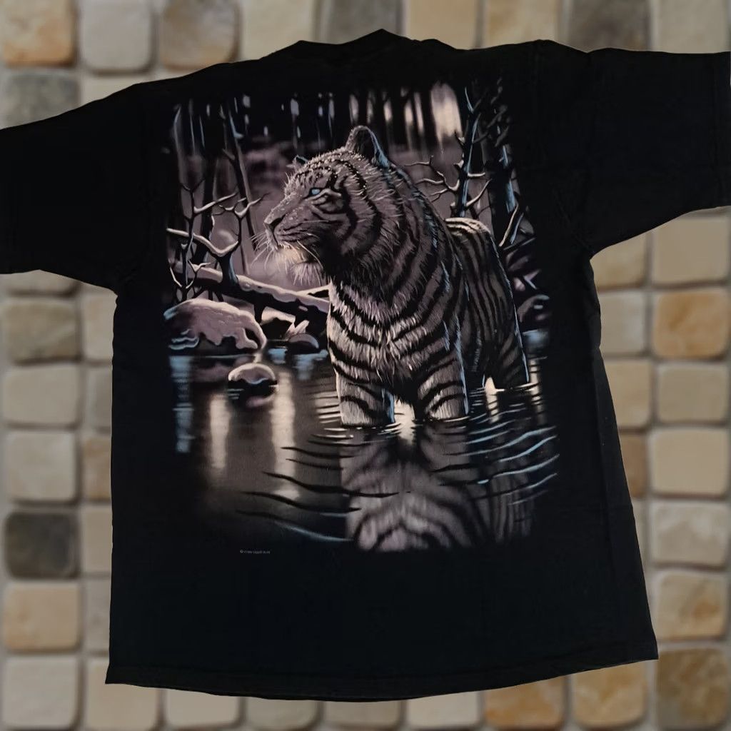 Liquid Blue VINTAGE Liquid Blue T-Shirt XL Front & Back Print Wildlife Tiger USA Made Black Cotton Crew Neck Short Sleeve Double-Sided Unisex Adults 1990s Size US XL / EU 56 / 4 - 1 Thumbnail
