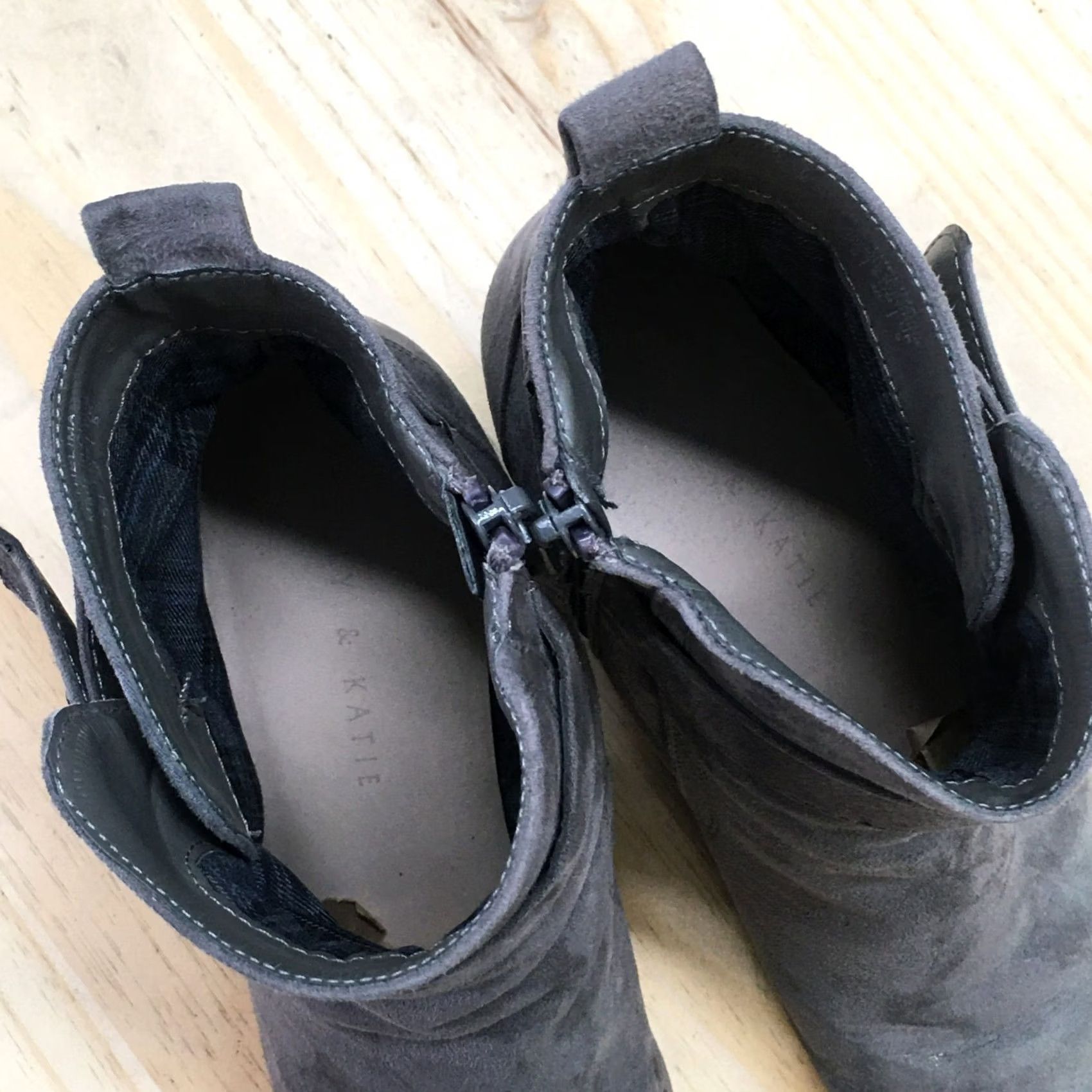 Vintage Kelly & Katie Boots Womens 7.5 Thelima Ankle Booties Gray Suede Heels Side Zip Boot Size US 8 / IT 38 - 7 Thumbnail