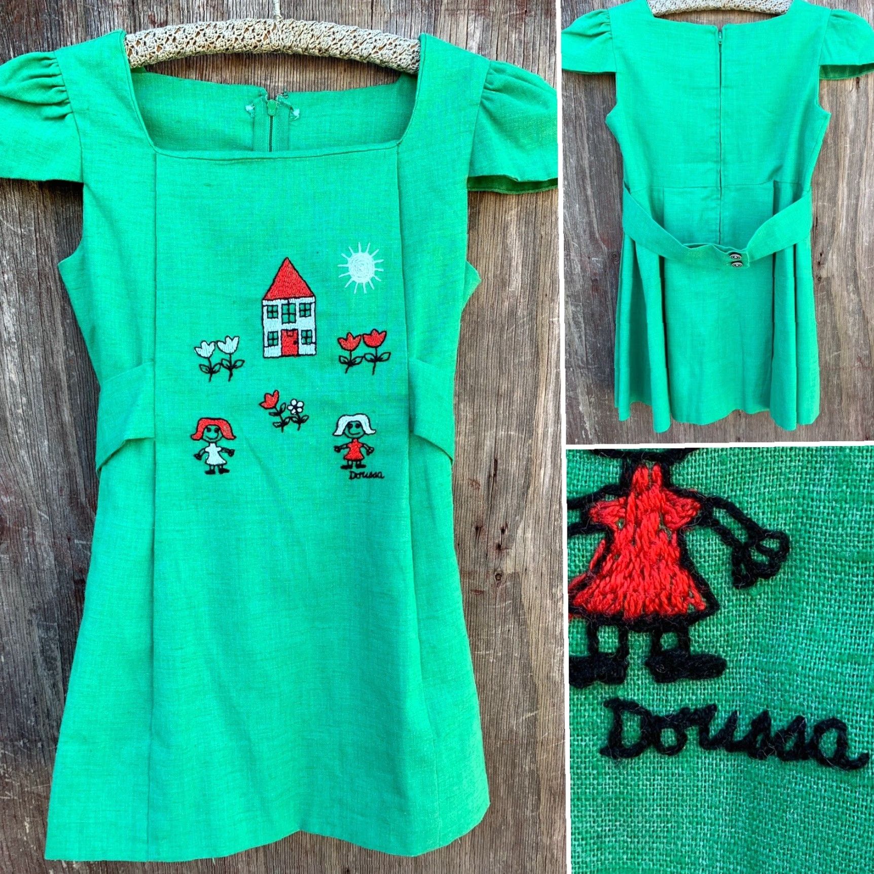Vintage VINTAGE Dorissa Embroidered Green Dress Short Sleeve Girls 1970s See Pics Measurements Size ONE SIZE - 2 Thumbnail