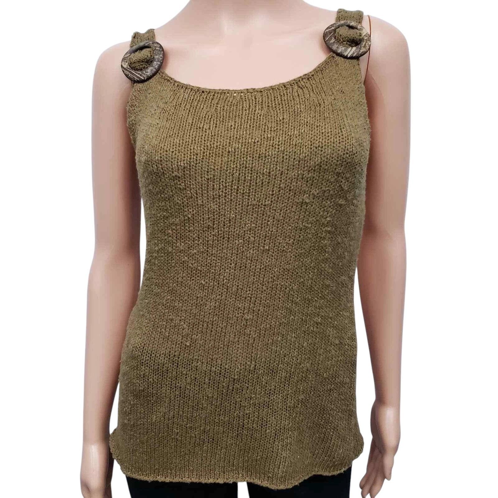 Other Kenar Sleeveless Knit Tank Top Wood Tone Rings Embellishment Size S / US 4 / IT 40 - 2 Thumbnail