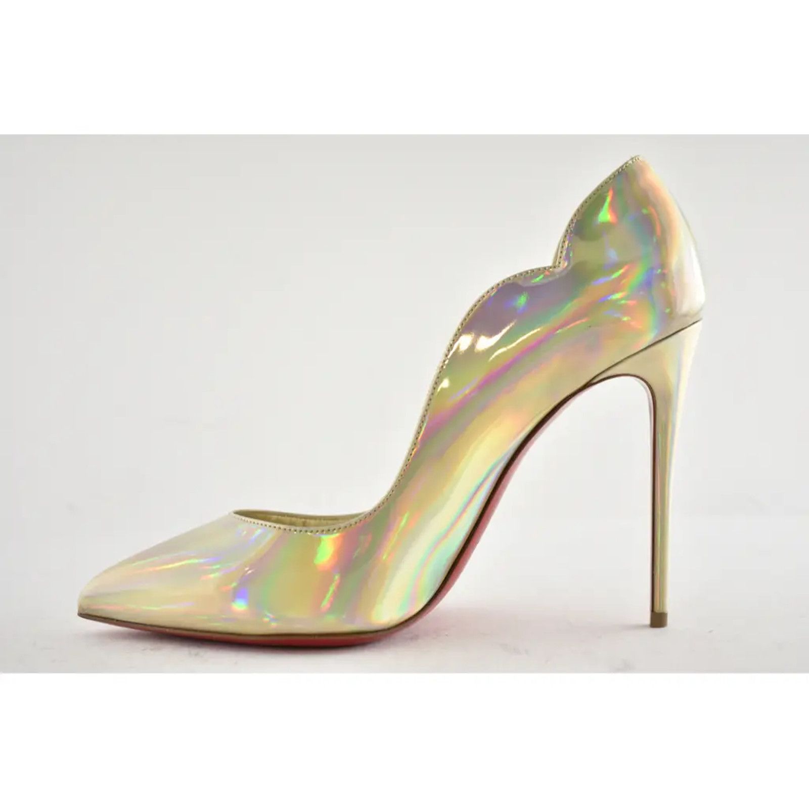Christian Louboutin Hot Chick 100 Patent Psychic Gold Platine AB Heel Pump 39 Size US 9 / IT 39 - 8 Thumbnail