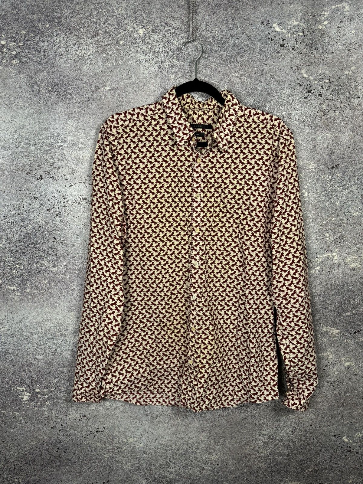 Gucci GUCCI Shirt Button Up Printed Monogram Horsebit Slim Fit Red Size US M / EU 48-50 / 2 - 1 Thumbnail
