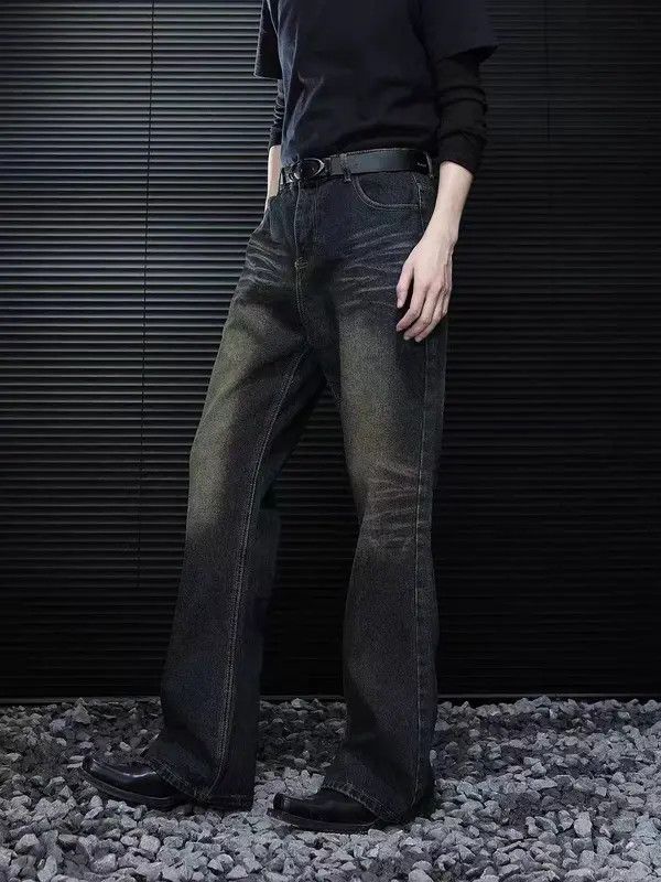 Japanese Brand VIBE Washed Yellow Mud Whisker Baggy Jeans Size US 34 / EU 50 - 4 Thumbnail