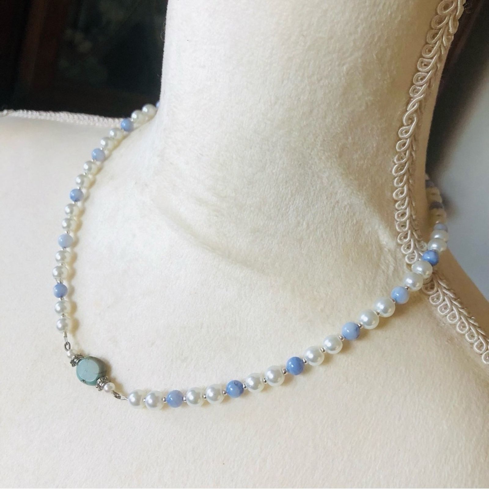 Handmade Handcrafted repurpose African turquoise stone Pearl necklace Size ONE SIZE - 4 Thumbnail
