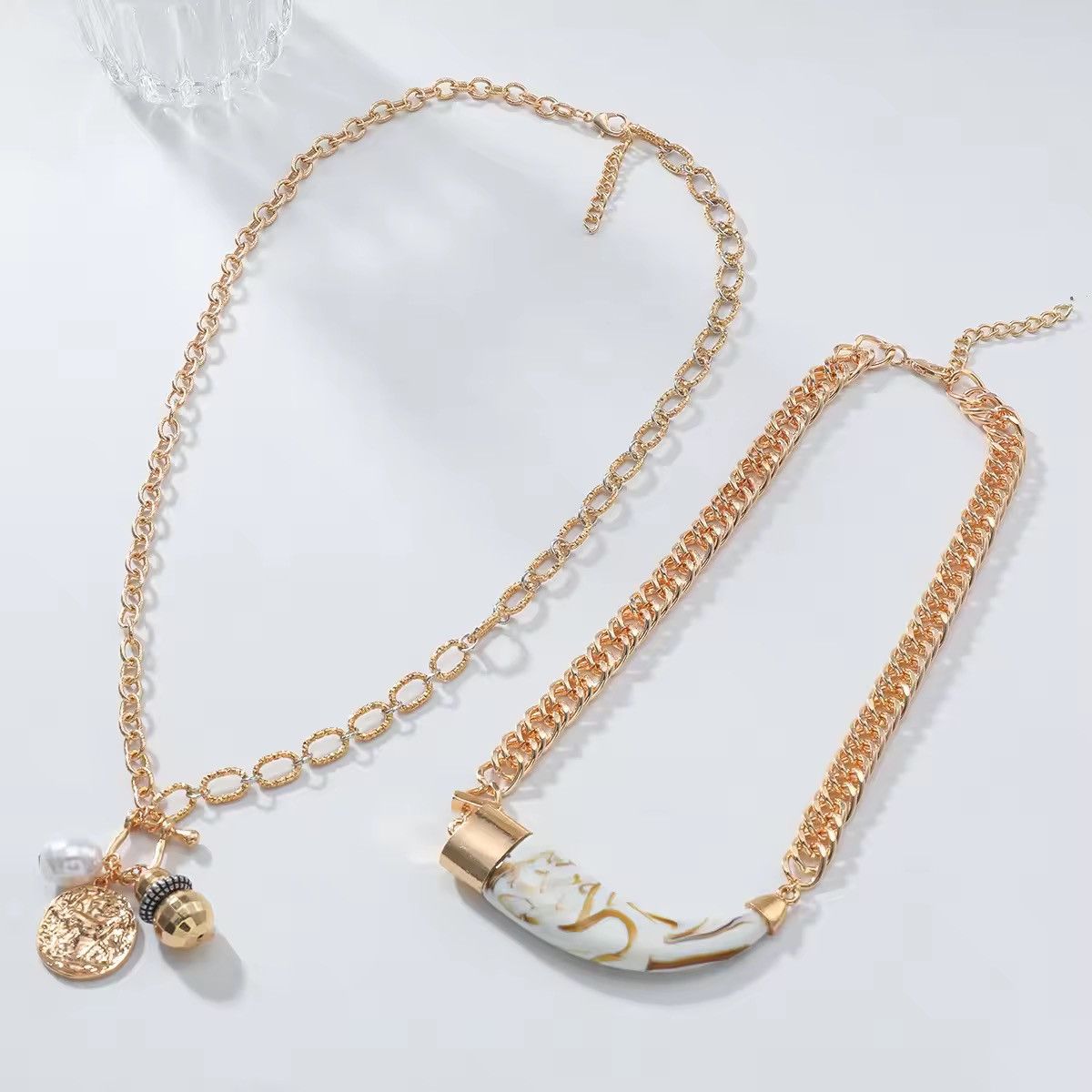 Vintage Cow Horn Multi-layer Imitation Pearl Necklace Size ONE SIZE - 3 Thumbnail