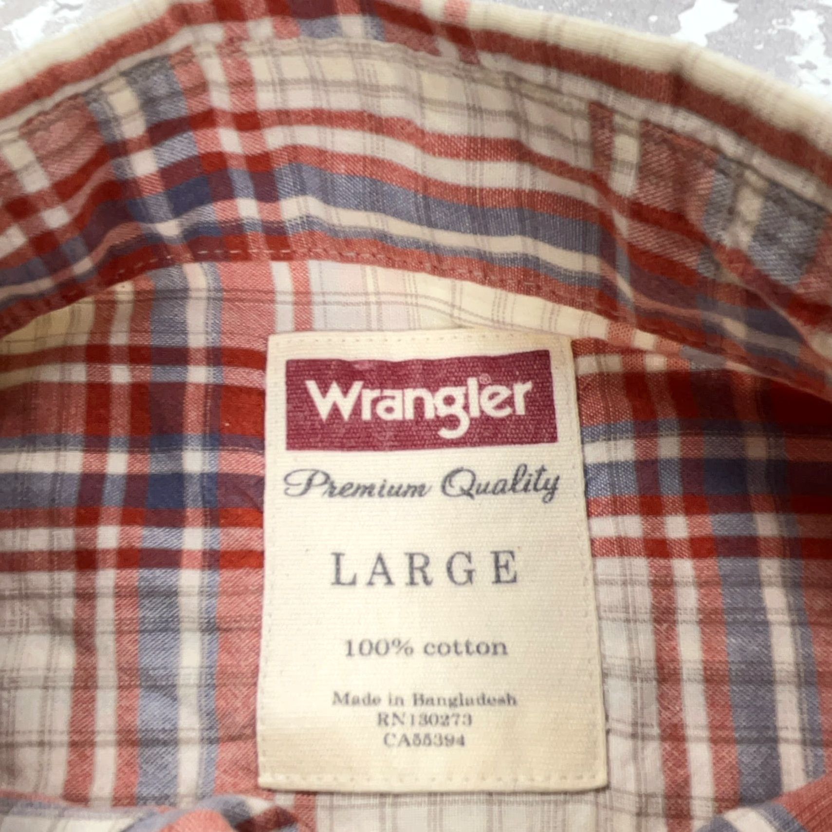 Wrangler Wrangler Shirt Men Large Red White Plaid Button Up Western Cowboy Work Pockets Size US L / EU 52-54 / 3 - 4 Thumbnail