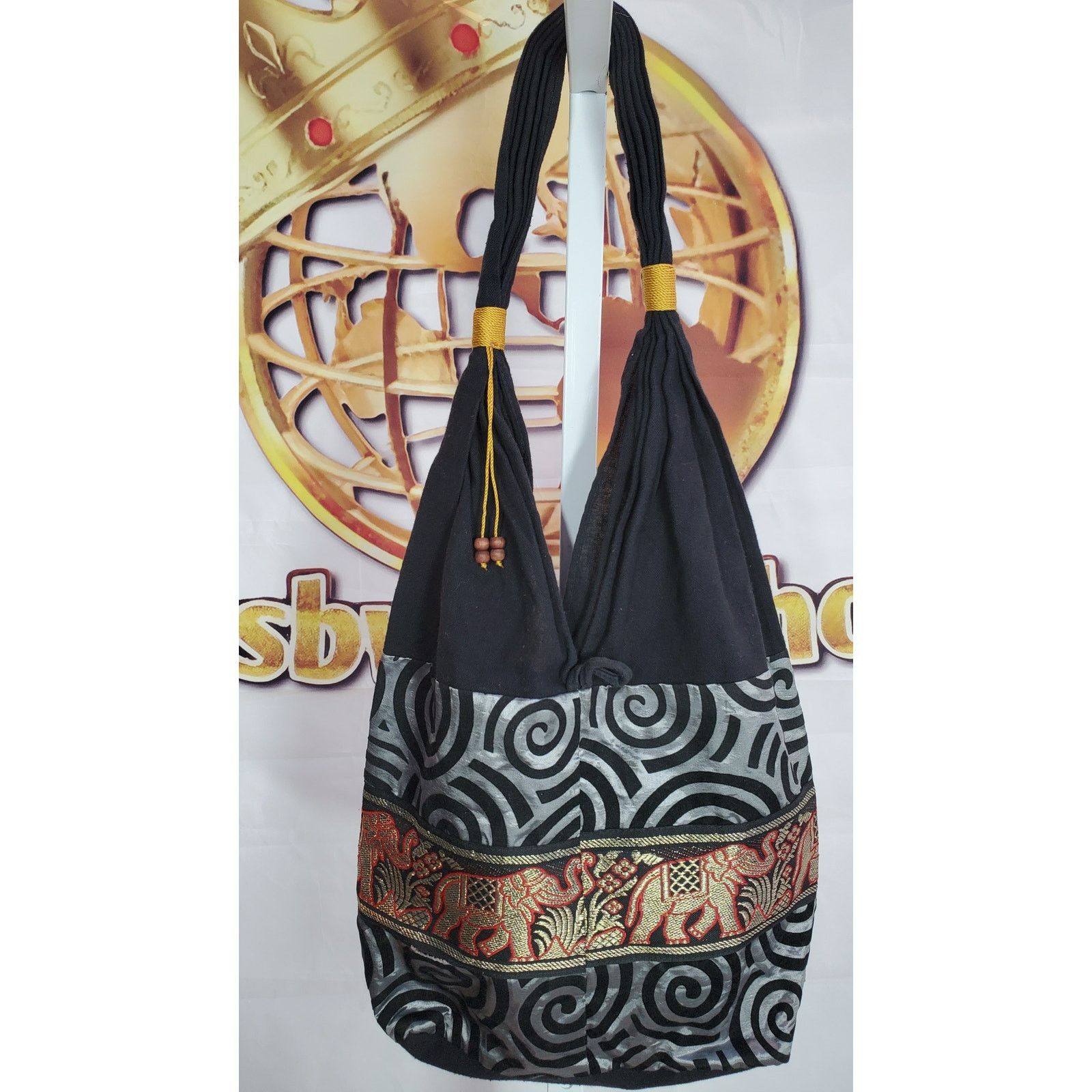 Handmade Handmade Black Gray Elephant Hobo Shoulder Bag One Size Size ONE SIZE - 2 Thumbnail