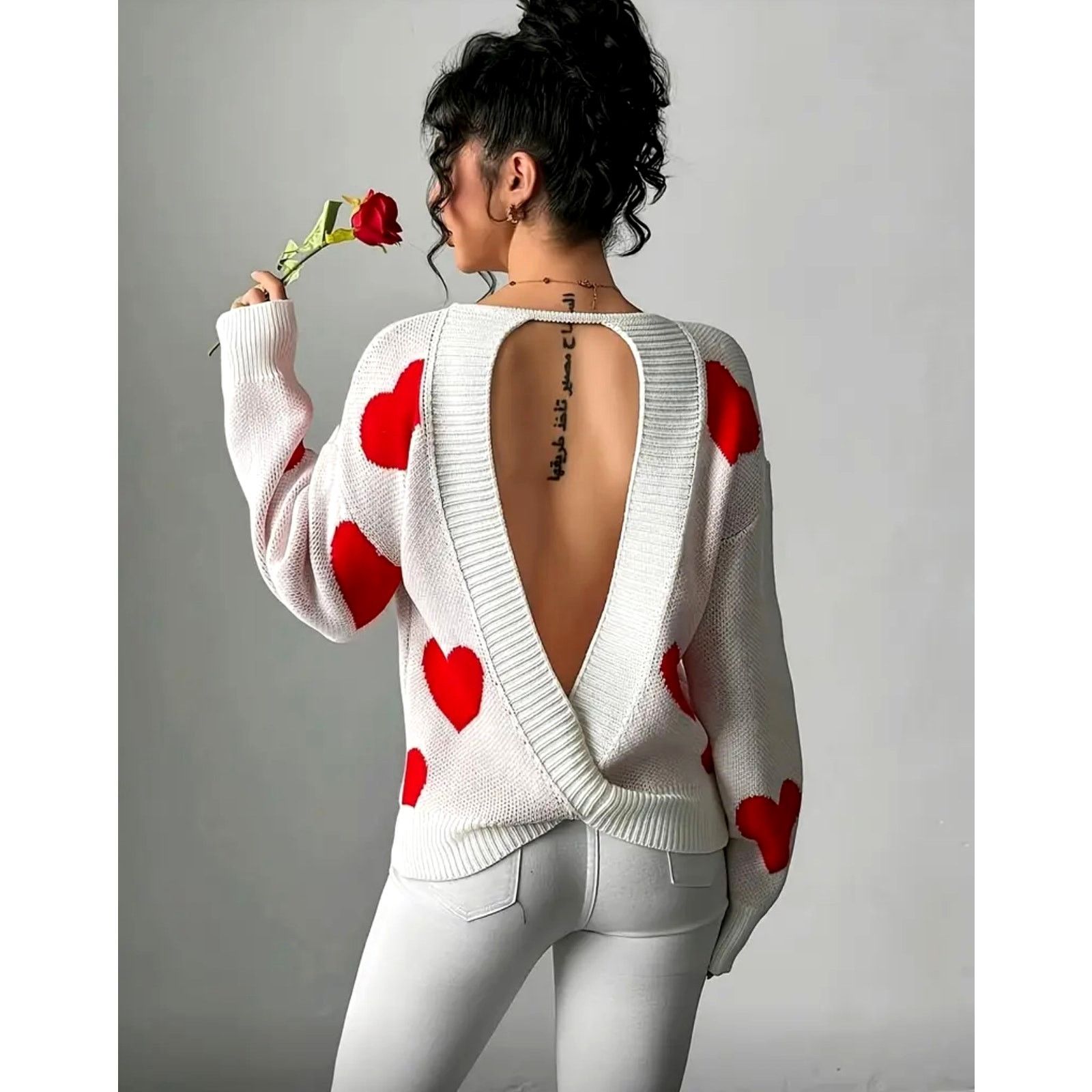 Other Elegant Heart Backless Long Sleeve Crew Neck Sweater 10 Size L / US 10 / IT 46 - 3 Thumbnail