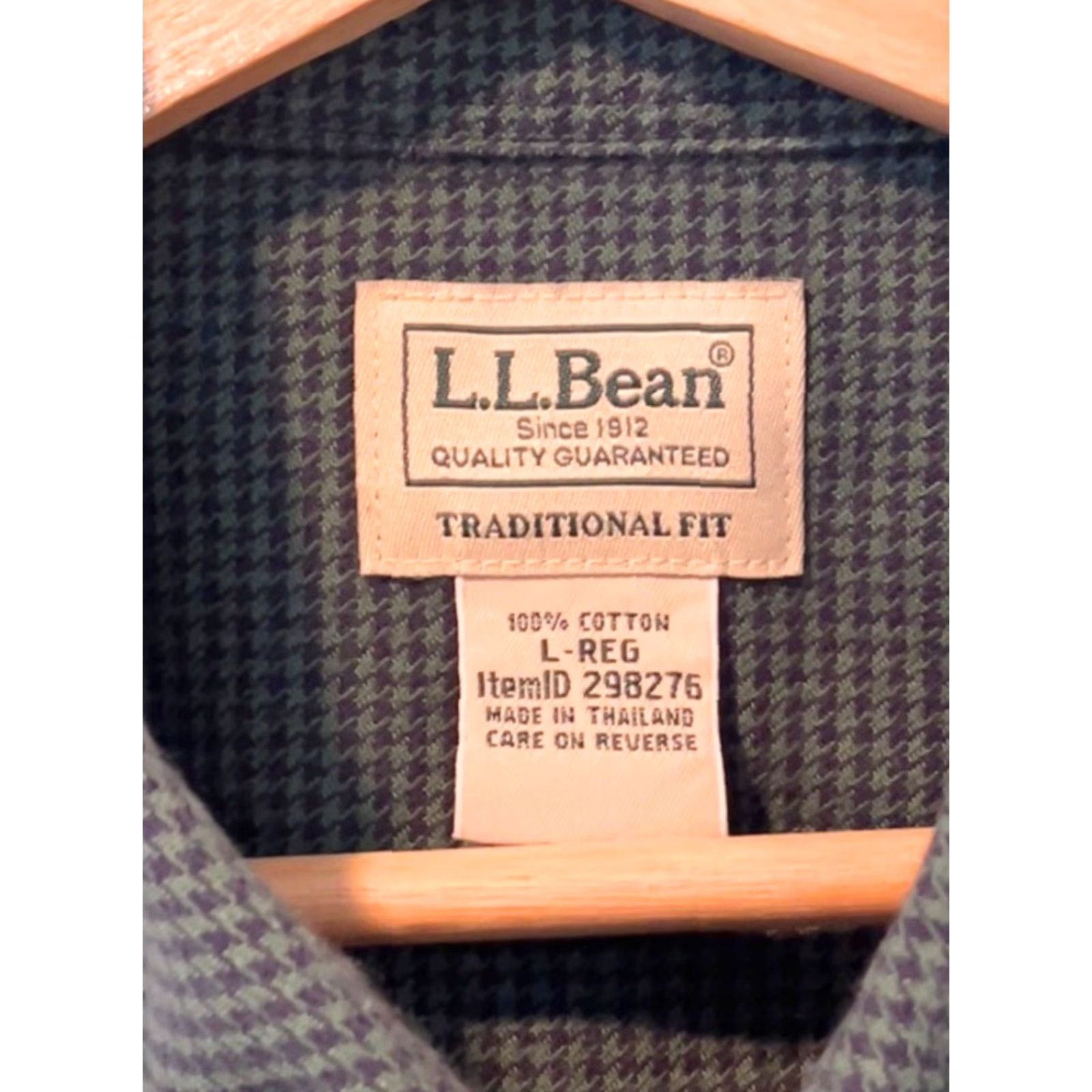 Vintage LL Bean Large Blue Green Houndstooth Button Down Shirt Traditional Fit Cotton Size US L / EU 52-54 / 3 - 4 Thumbnail