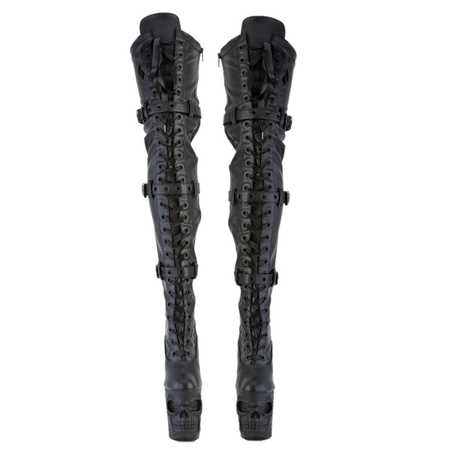 Other Rapture 3028 Black Matte 3D Skull & Bones 8" High Heel Platf Size US 7 / IT 37 - 3 Thumbnail