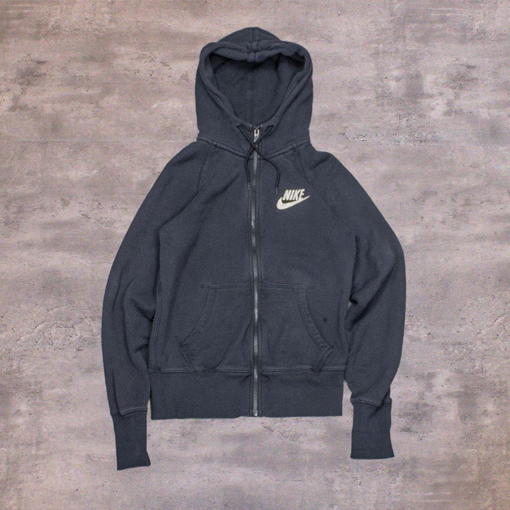 Nike Y2K 2000's 00's Nike Grey Tag Black Big Logo Zip Up Hoodie Size US M / EU 48-50 / 2 - 1 Thumbnail