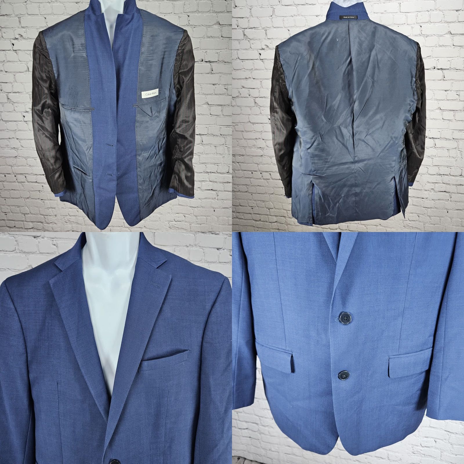 Calvin Klein VINTAGE Calvin Klein Blue 2 Button Double Vented Notch Blazer Sport Coat Jacket 42 Mens Size 42R - 8 Thumbnail