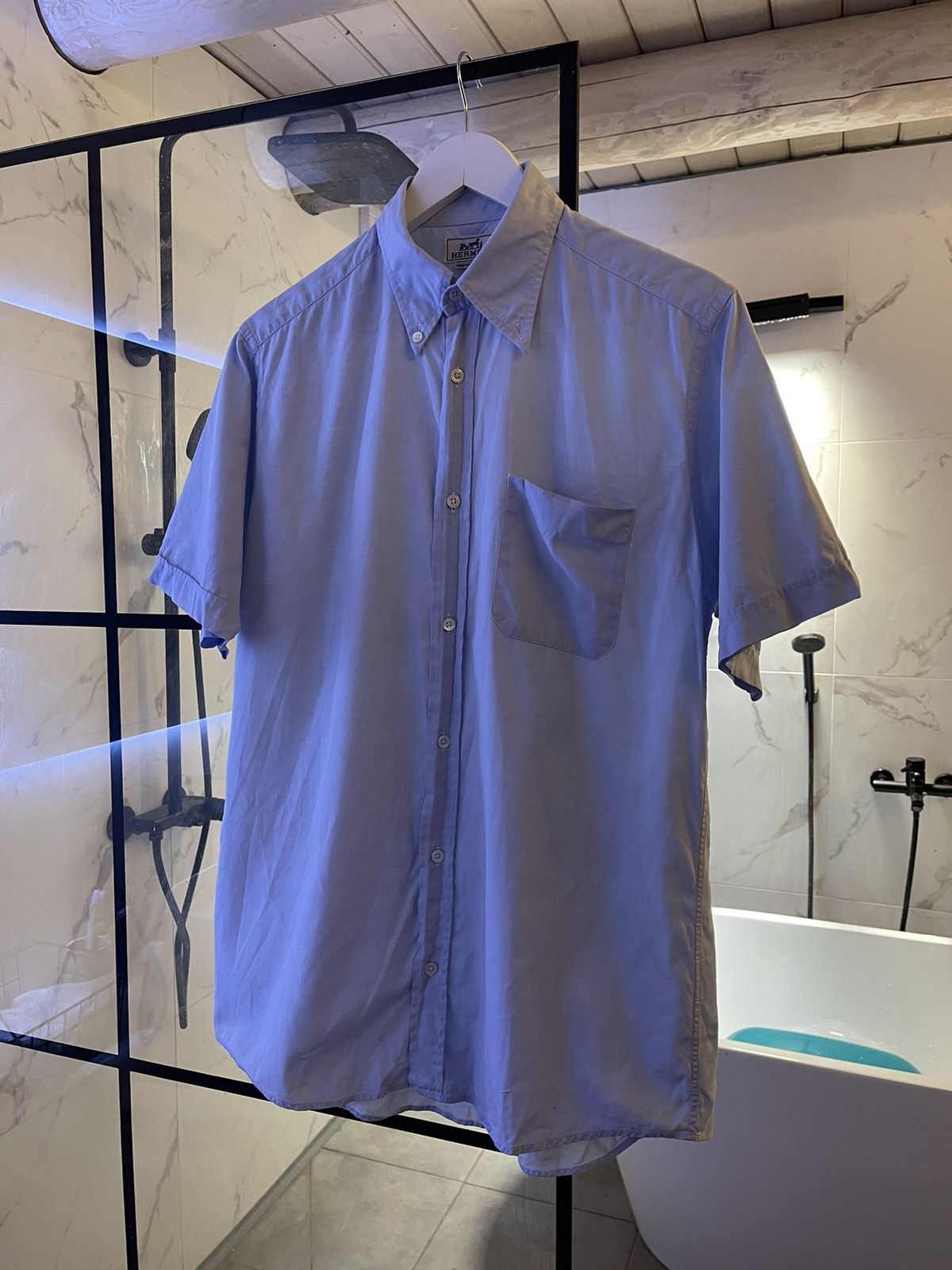 Hermes Hermes shirt Vintage Blue Short Sleeve Pocket 90’s Size US M / EU 48-50 / 2 - 5 Thumbnail