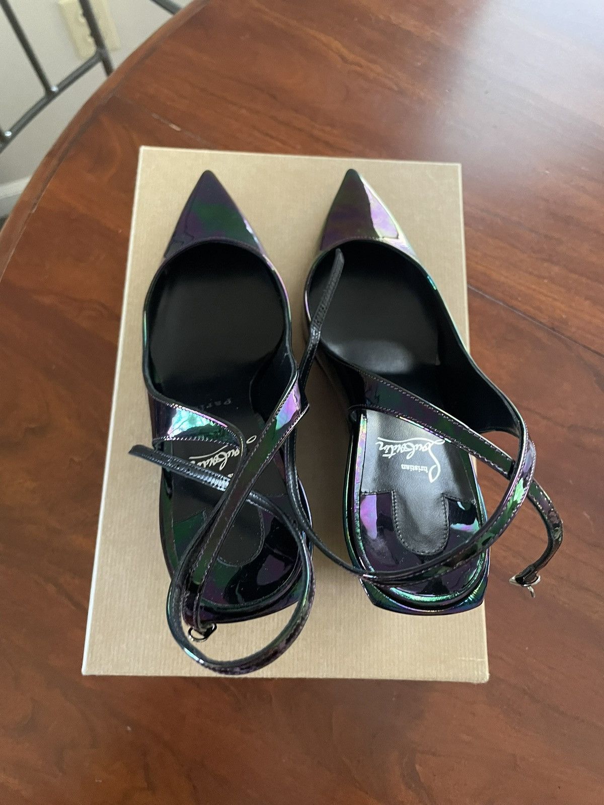 Christian Louboutin CHRISTIAN LOUBOUTIN Iridescent Sling Wedge Pumps Black Size US 8.5 / IT 38.5 - 2 Thumbnail