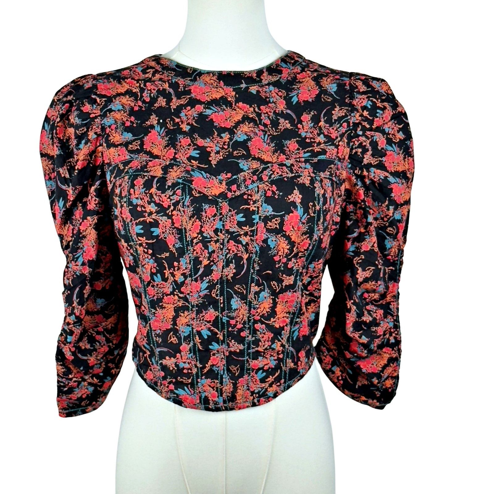 Free People Free People XMonica Crop Top Black Red Floral Open Back NWT Size XS / US 0-2 / IT 36-38 - 3 Thumbnail