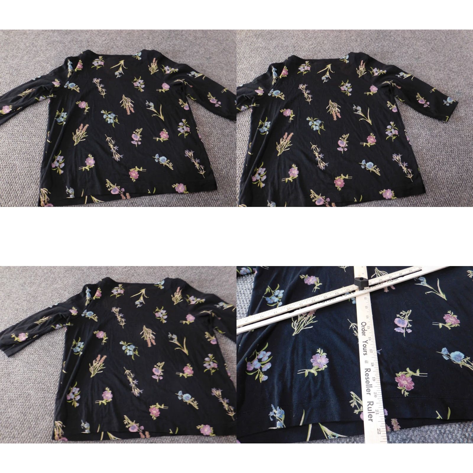 J. Jill J. Jill Shirt Women Small Black Floral Crew Neck Pullover Top Stretch Casual Blouse Long Sleeve Button Cap Sleeve Size S / US 4 / IT 40 - 8 Thumbnail