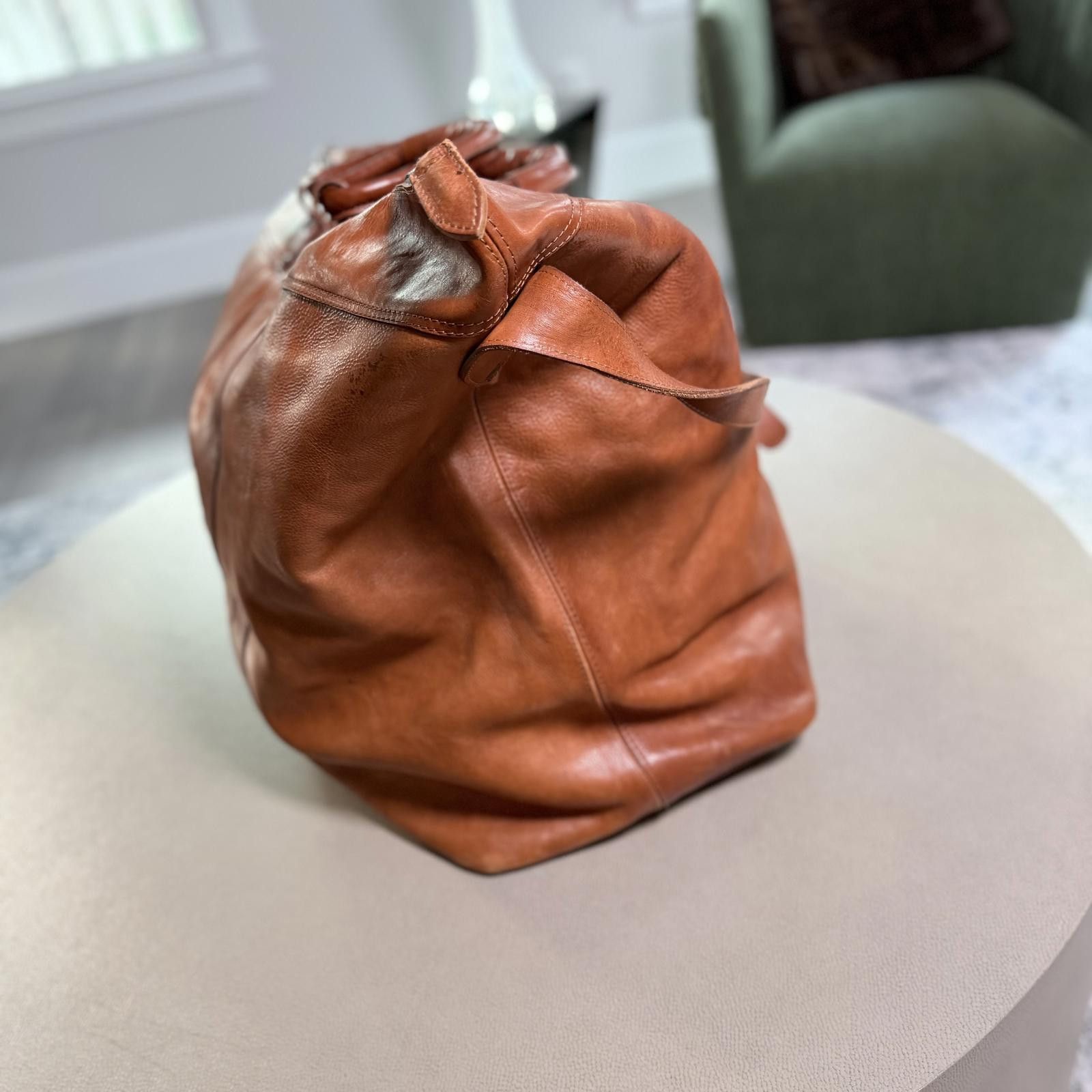 Other Vintage Leather Weekender Bag Oversized Cognac Travel Duffel Size ONE SIZE - 9 Thumbnail