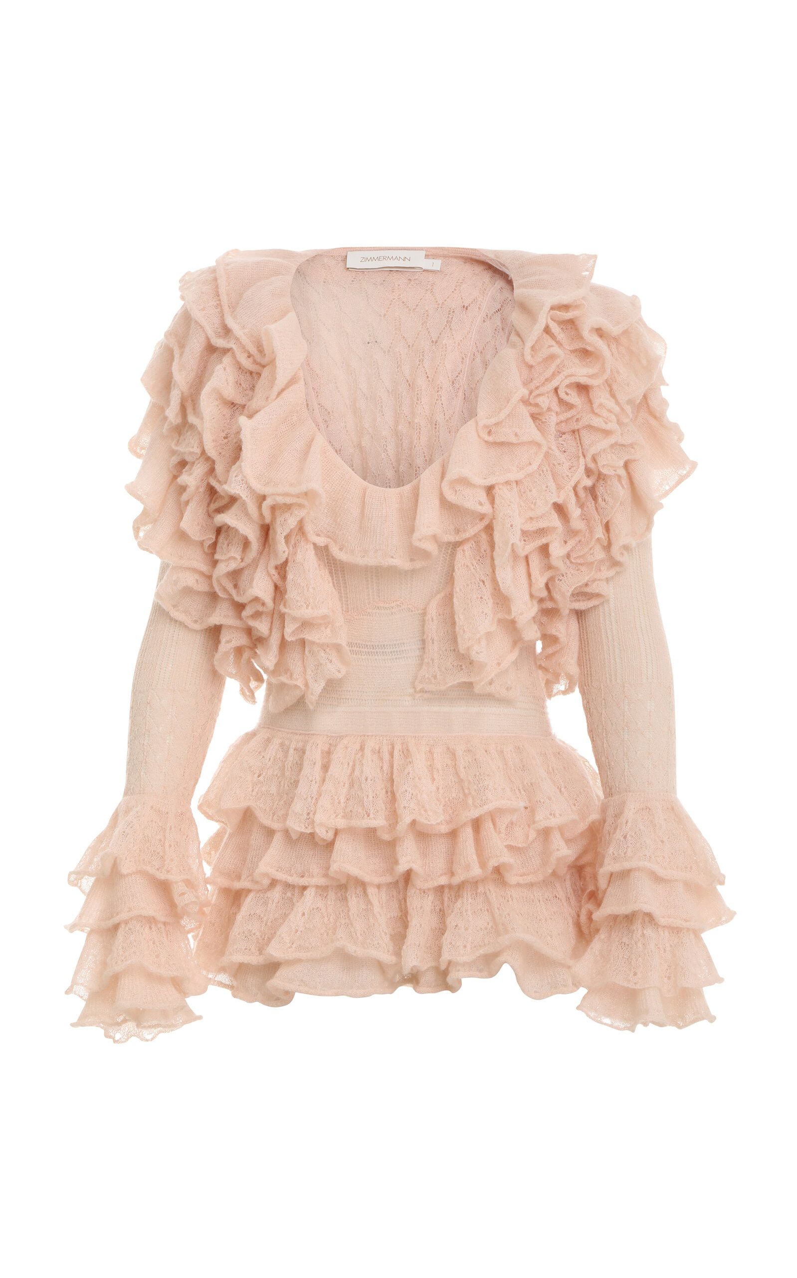 Zimmermann oc11z0425 Luminosity Frill V-Neck Sweater in Pink Size L / US 10 / IT 46 - 1 Thumbnail