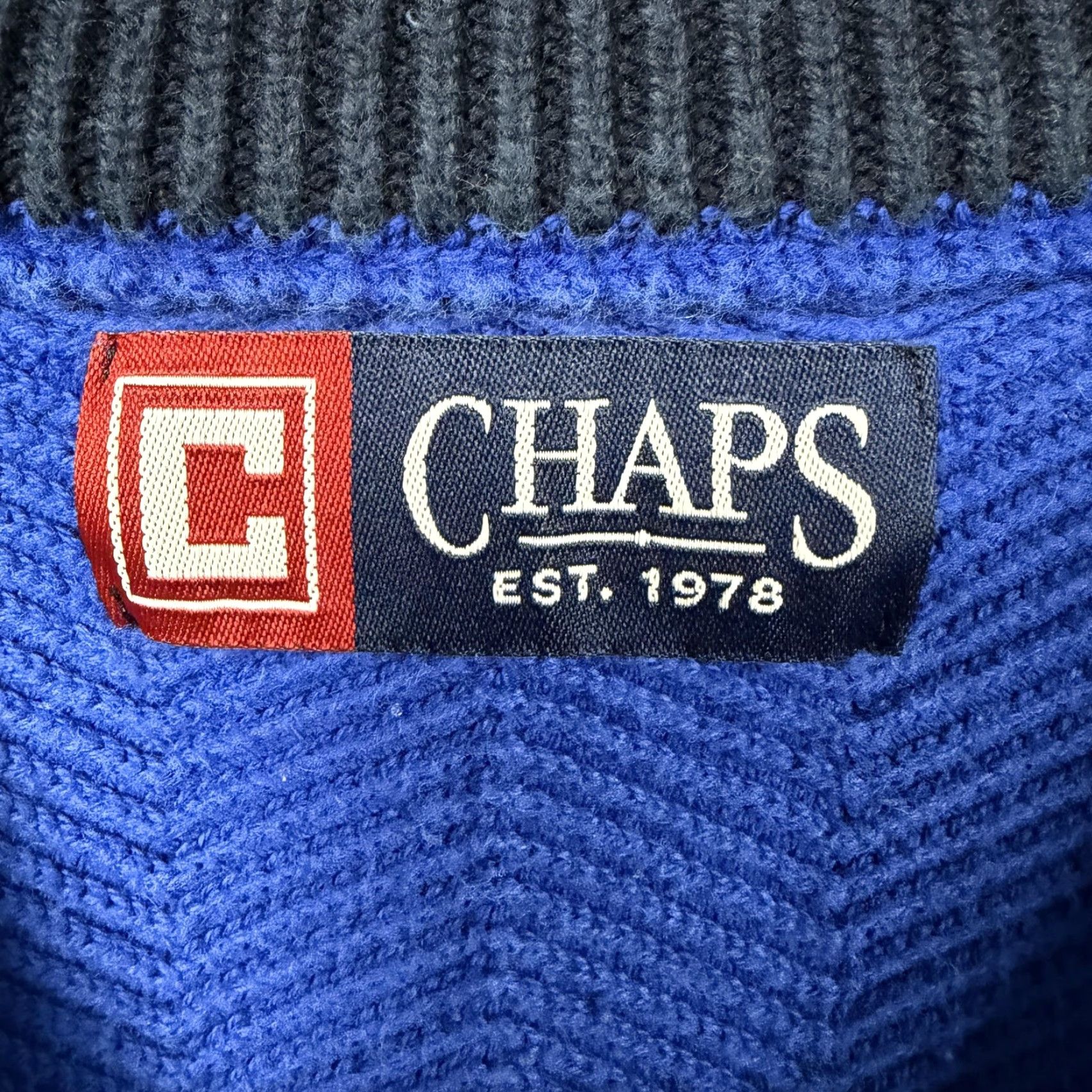 Chaps Chaps Mens L Blue 1/4 Zip Mock Neck Herringbone Knit Pullover Sweater Size US L / EU 52-54 / 3 - 4 Thumbnail