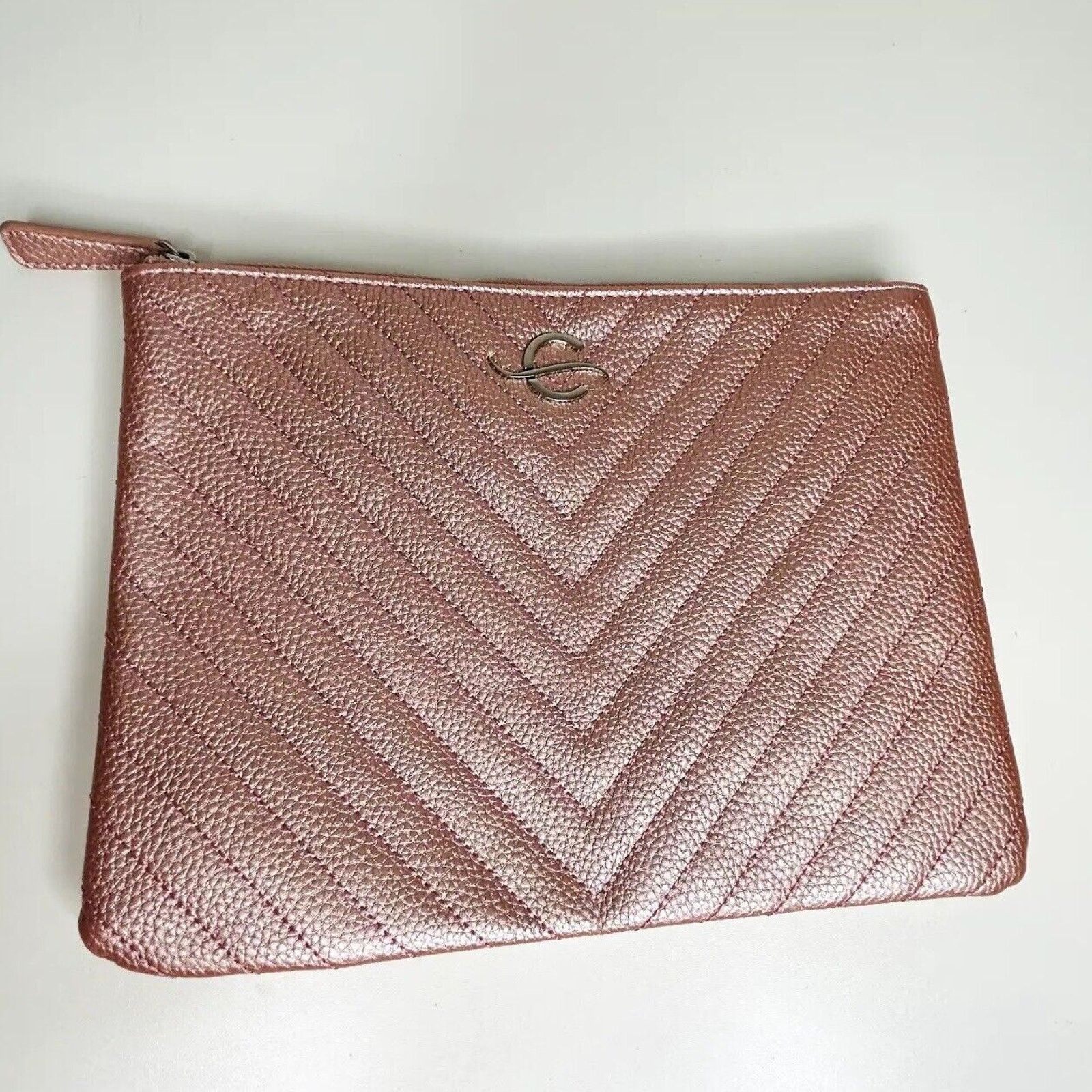 Other Chaviv by Violet Teriti Metallic Pink Clutch Chevron Purse Size ONE SIZE - 1 Thumbnail