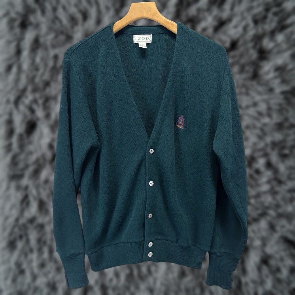 Izod VINTAGE IZOD Cardigan Sweater Men M V-Neck Blue Solid Rib Knit Preppy Crest 90s/Academia Mens Size US M / EU 48-50 / 2 - 1 Thumbnail