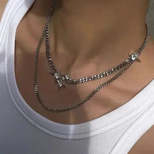 Jewelry × Vintage Shiny Crystal Star Chains Tassel Layered Choker Necklaces Size ONE SIZE - 3 Thumbnail