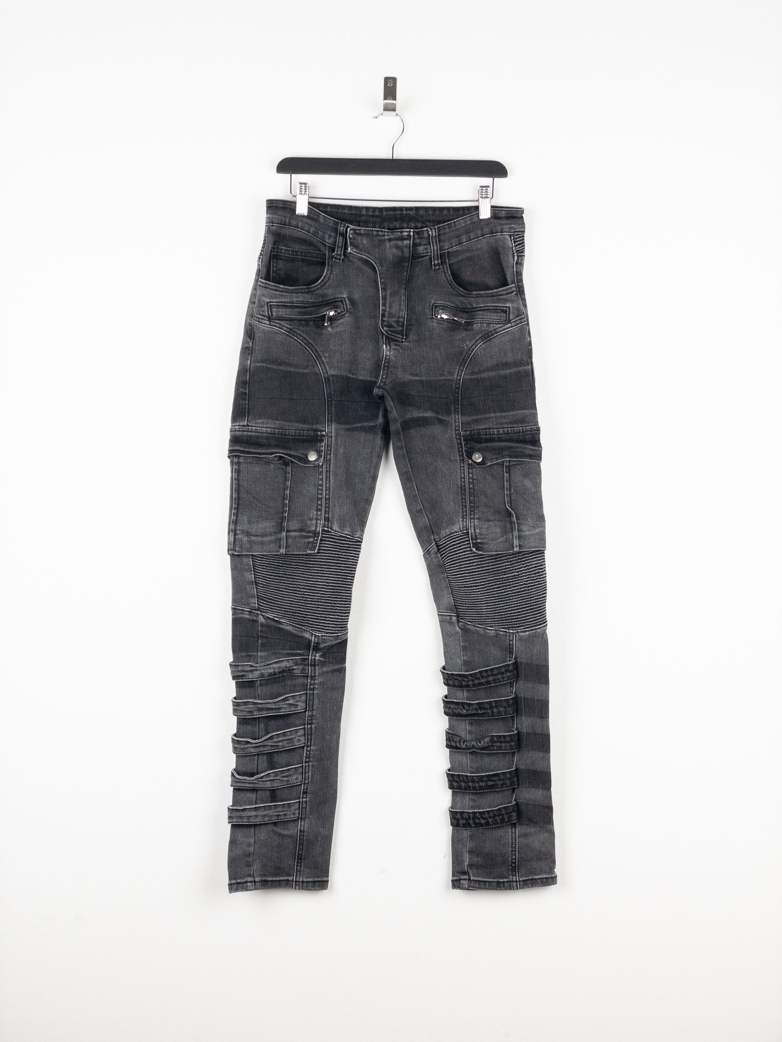 Balmain Bondage-Strap Biker Cargo Denim Jeans Size US 31 - 1 Thumbnail