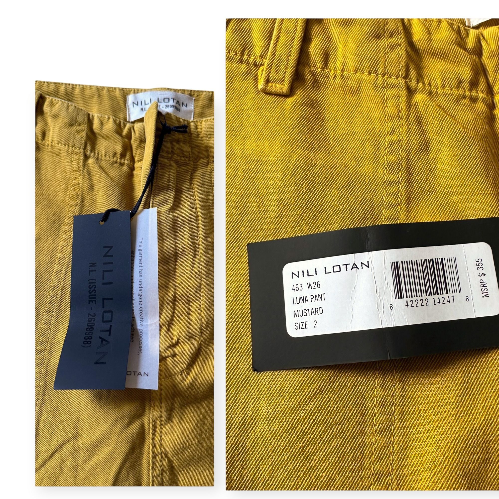 Nili Lotan Nili Lotan Luna Pants, Size 2. Mustard, Cotton/Linen, NWT Size 26" / US 2 / IT 38 - 3 Thumbnail