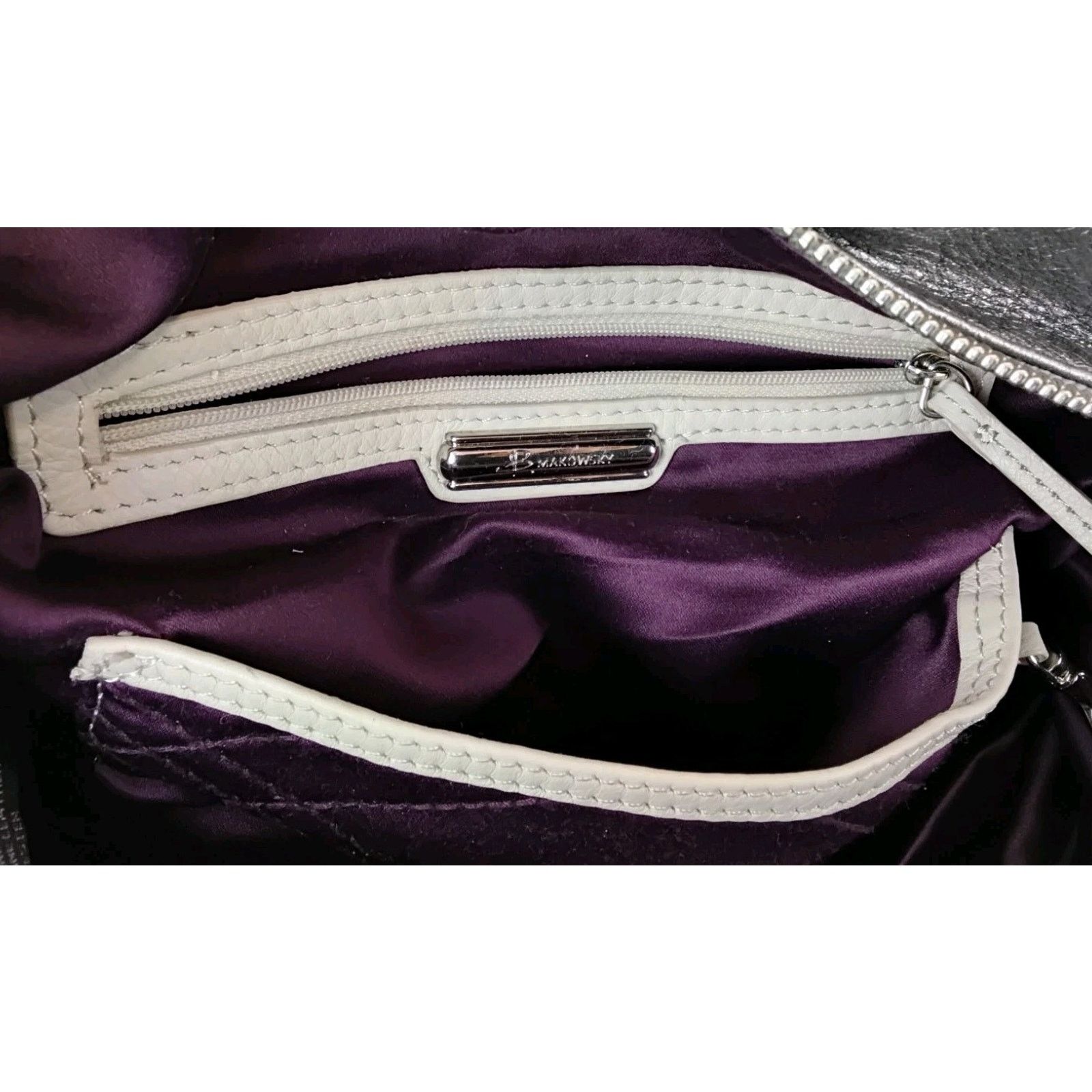 Other B Makowsky Silver Leather Handbag Top Handles Slouch Purse Size ONE SIZE - 11 Thumbnail