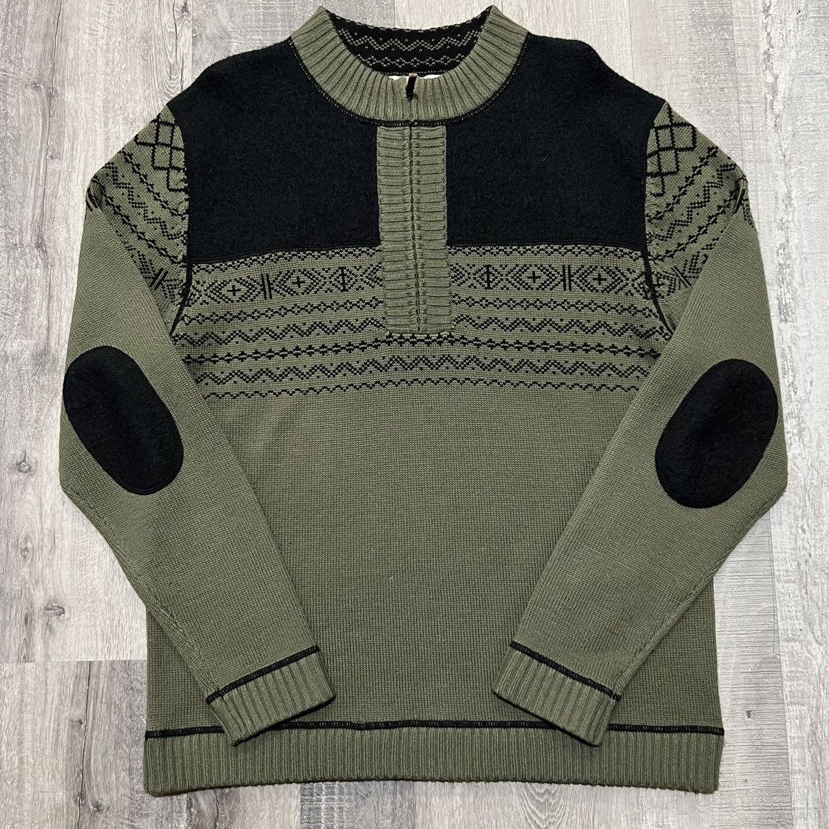 Obermeyer Obermeyer Merino Wool Black/Green Elbow Patched Ski Sweater Size US L / EU 52-54 / 3 - 1 Thumbnail