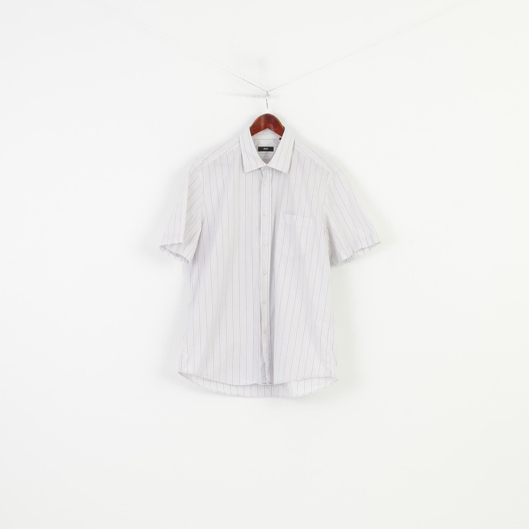 Hugo Boss × Vintage Hugo Boss Men 44 17.5 Casual Shirt Short Sleeve Cotton 4305 Size 44R - 1 Thumbnail