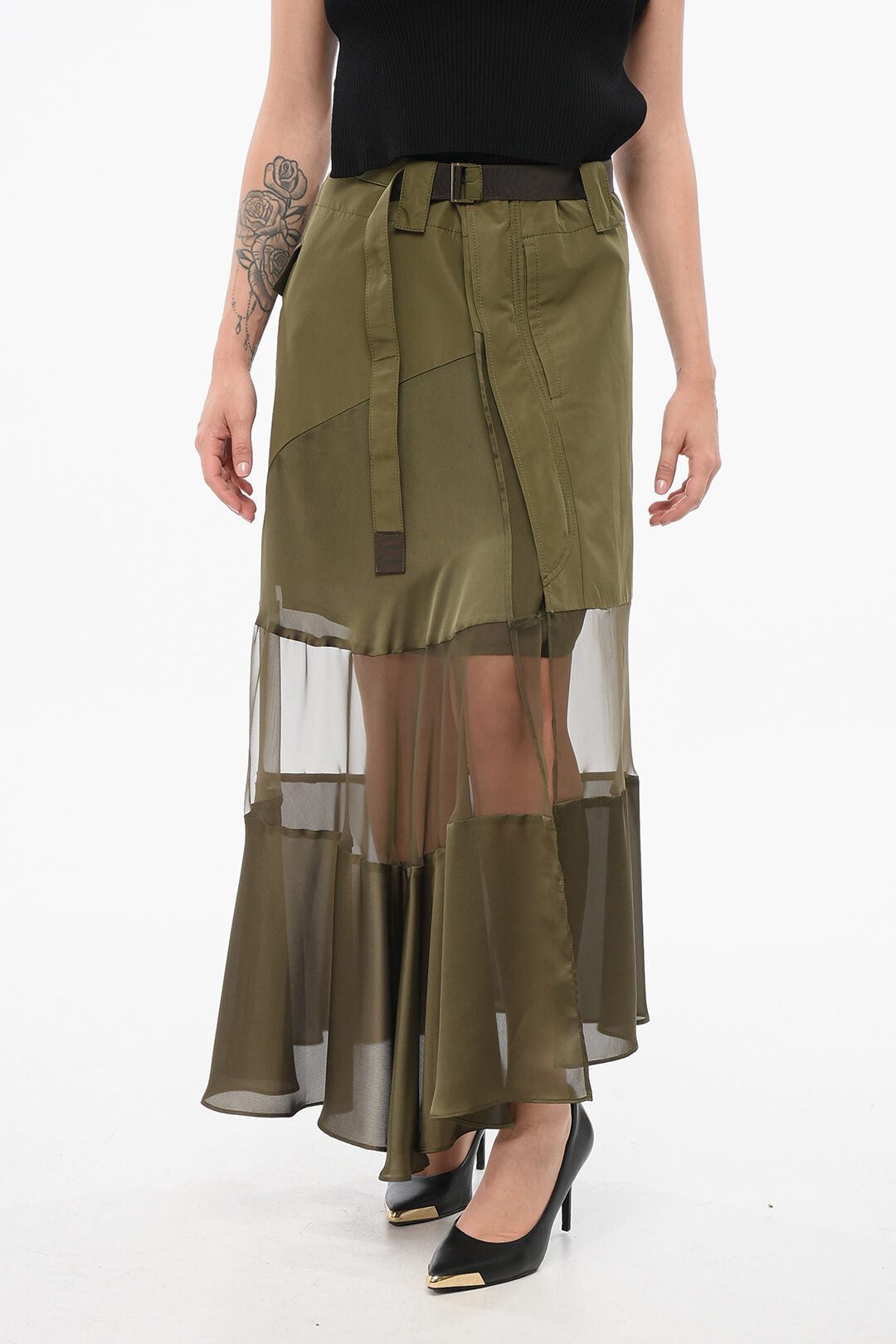 Sacai Asymmetric Skirt with Sheer Detail Size L / US 10 / IT 46 - 1 Thumbnail