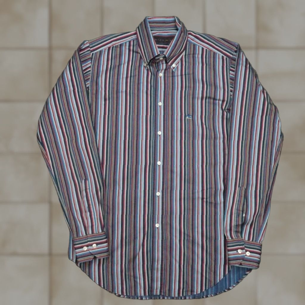 Etro ETRO Slim Striped Button-Up Shirt Mens Large 41 Blue Red Long Sleeve Italy Size US L / EU 52-54 / 3 - 1 Thumbnail