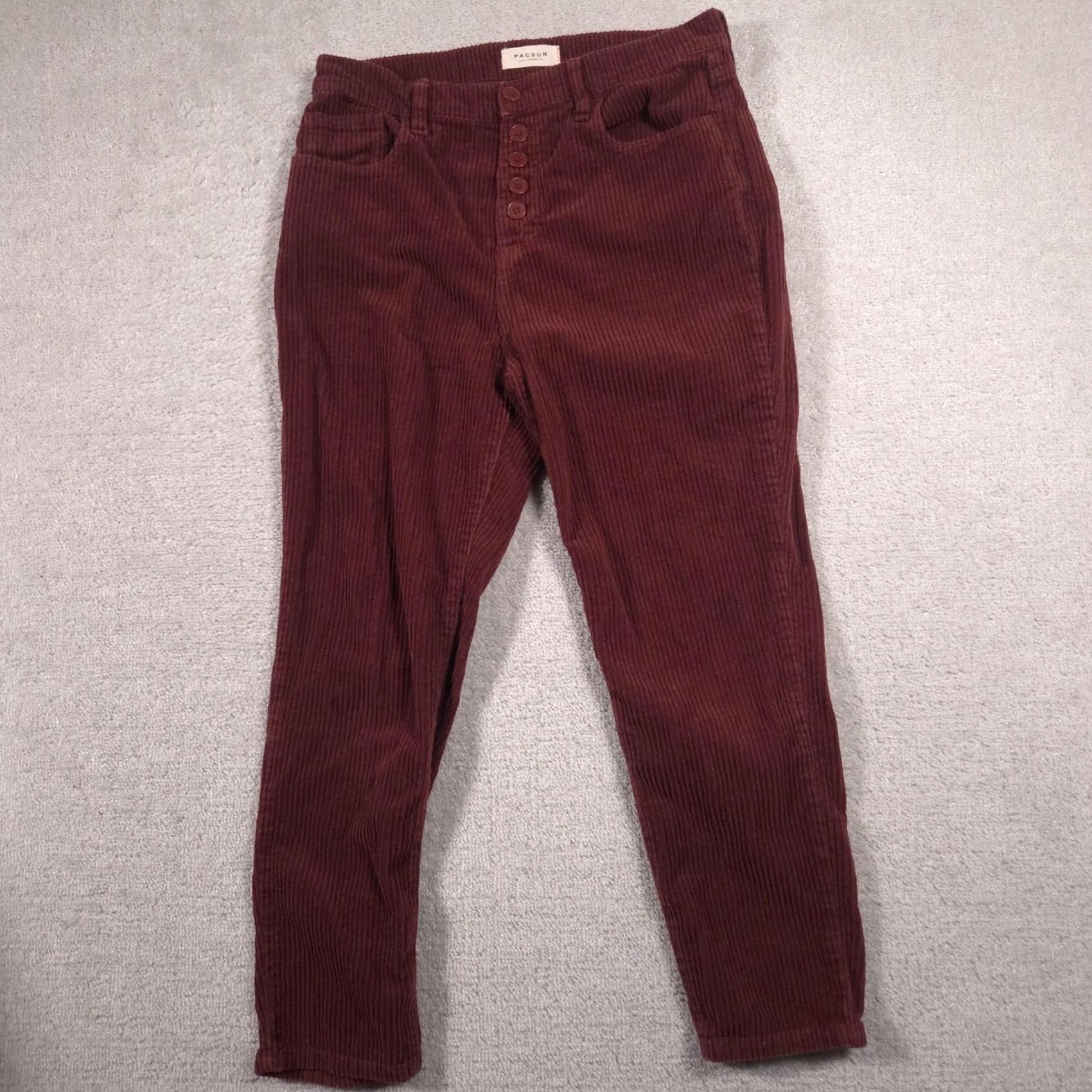 Pacsun VINTAGE PacSun Pants Womens 30 Red Corduroy High Rise Button Fly Ankle Tapered Size 30" / US 8 / IT 44 - 2 Thumbnail