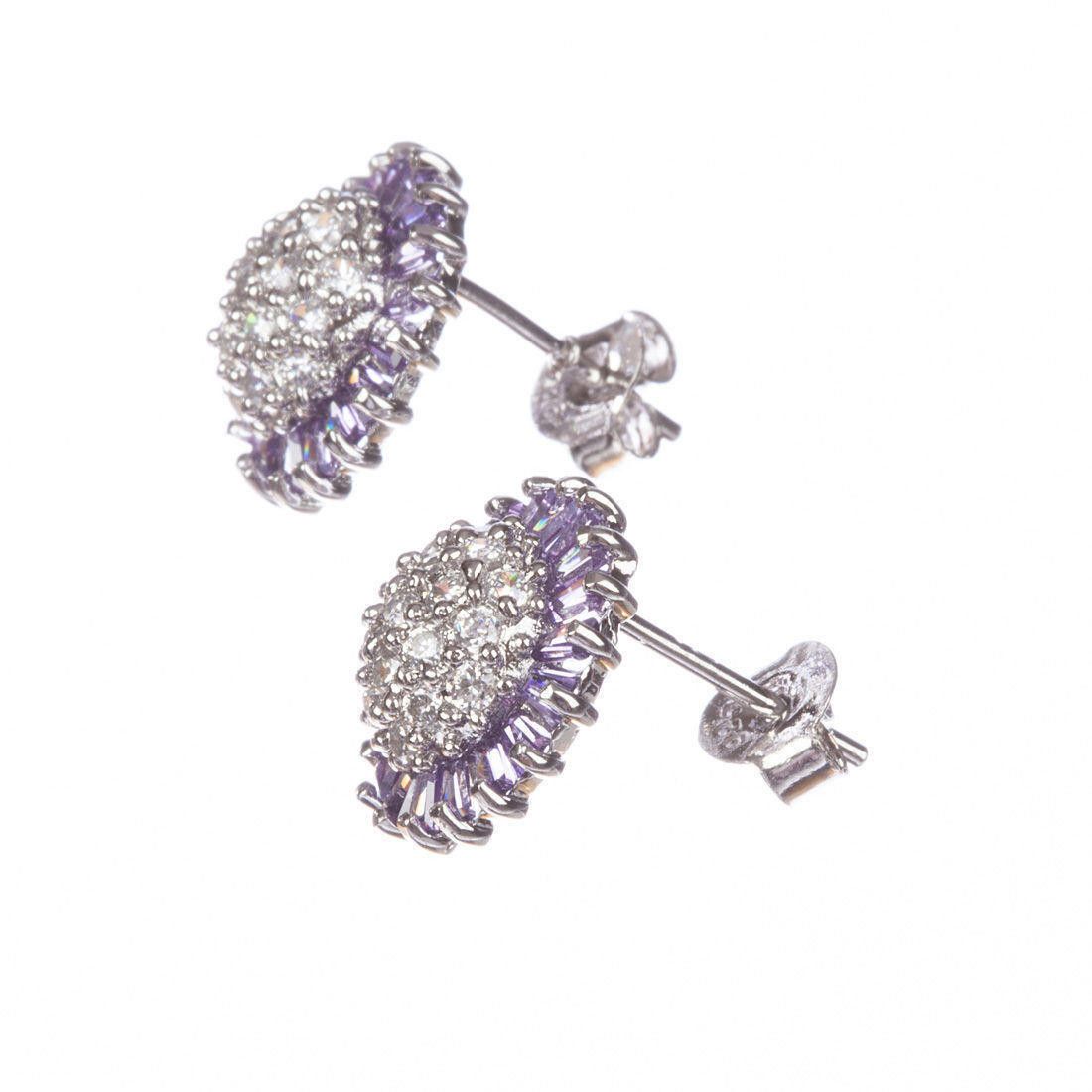 Designer Sterling Silver and Amethyst Cubic Zirconia Earrings Size ONE SIZE - 2 Thumbnail