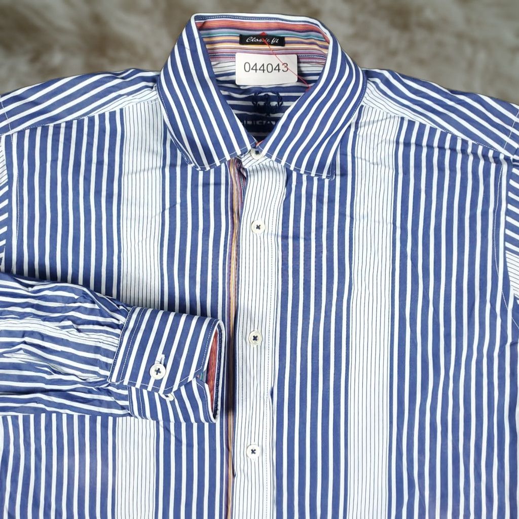 BUGATCHI Bugatchi Uomo Blue Striped Button-Up Shirt Mens Medium Long Sleeve Classic Fit Size US M / EU 48-50 / 2 - 1 Thumbnail