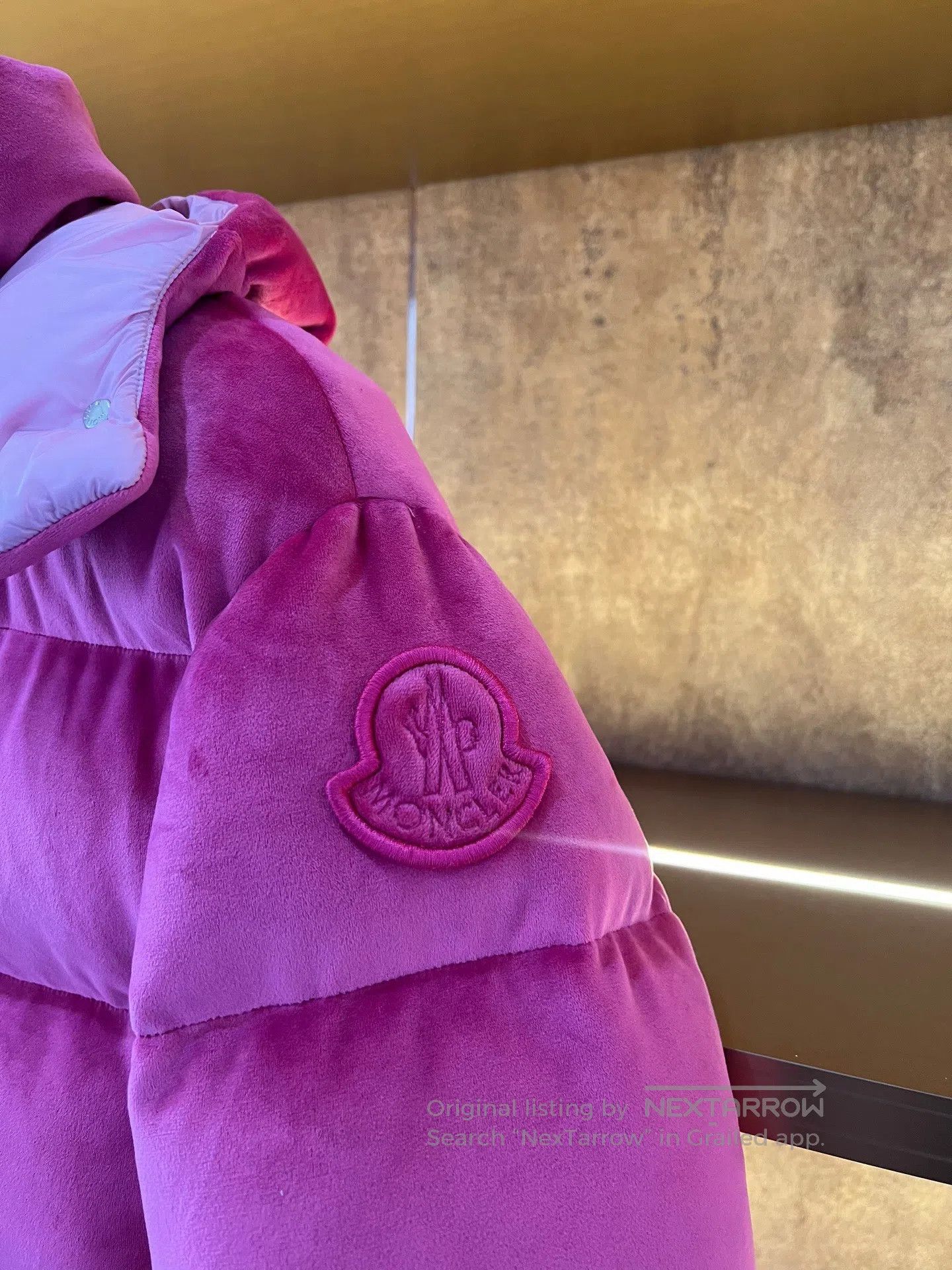 Moncler Moncler DAOS Pink Velvet Down Jacket| Size S / US 4 / IT 40 - 3 Thumbnail