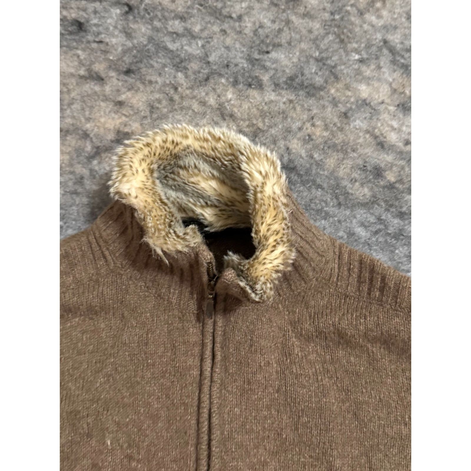 Eddie Bauer Eddie Bauer Women's XL Wool Alpaca Full Zip Sweater Jacket Fur Trim Mock Neck Brown Solid Size XL / US 12-14 / IT 48-50 - 2 Thumbnail