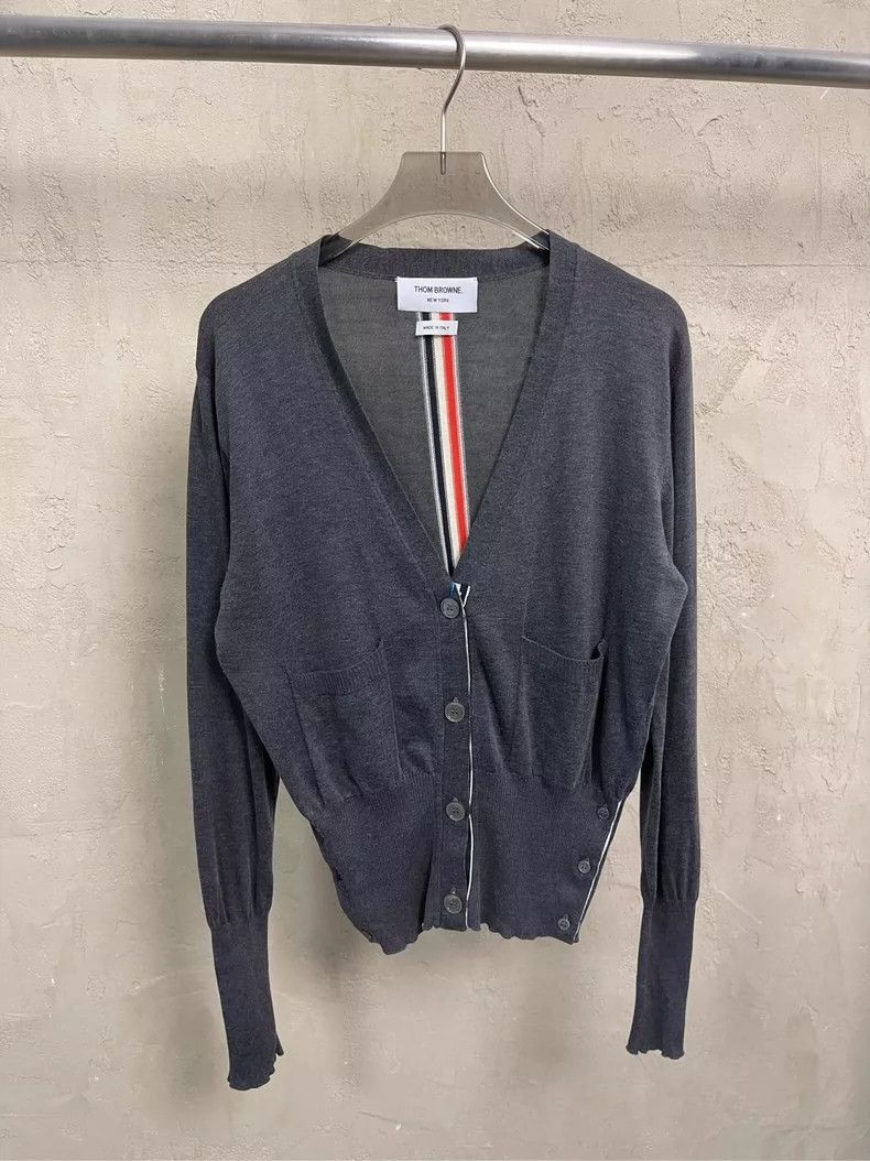 Thom Browne Thom Browne Gray cardigan sweater with colored stripes on Size S / US 4 / IT 40 - 1 Thumbnail